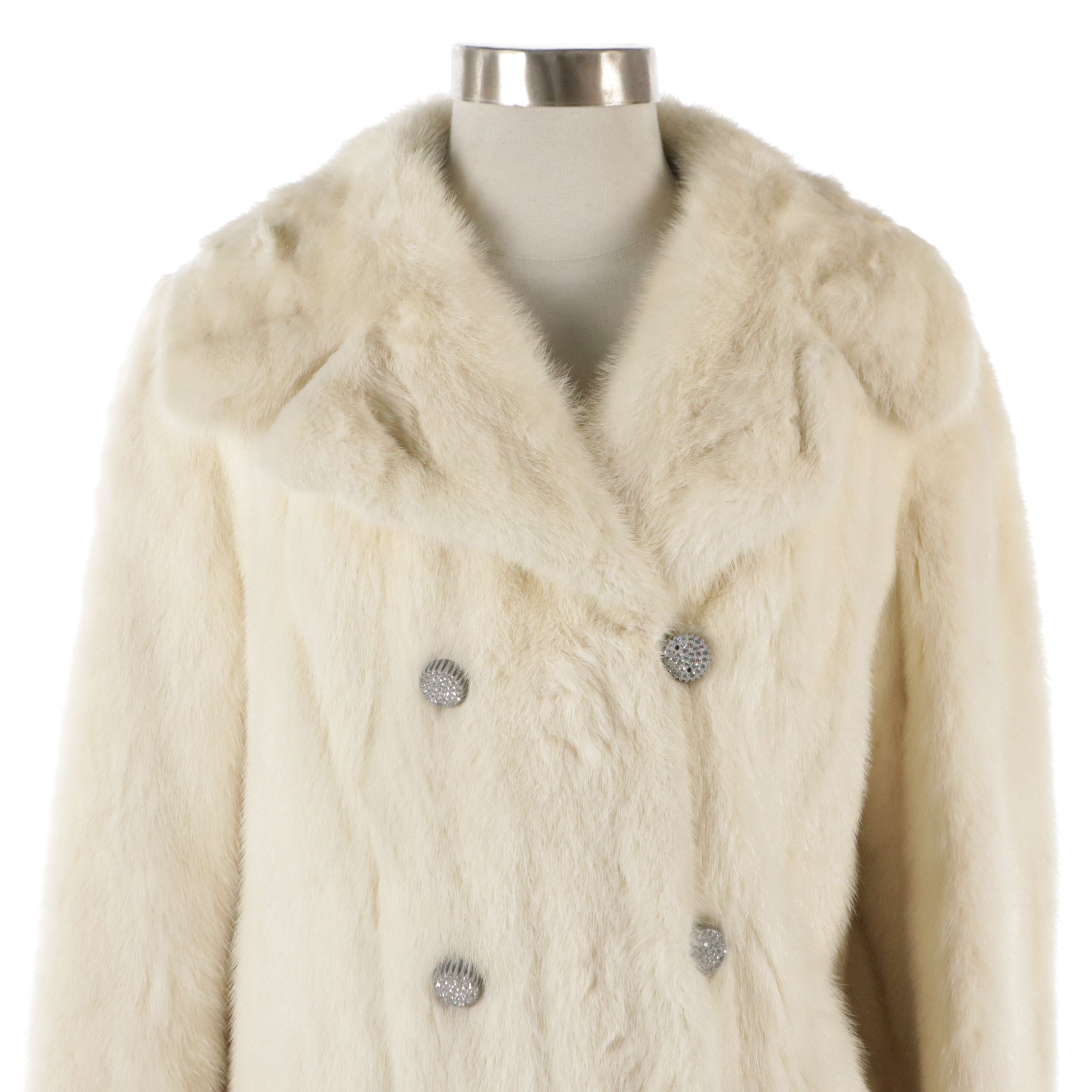 The Metropolitan Vintage White Mink Fur Coat with Rhinestone Buttons