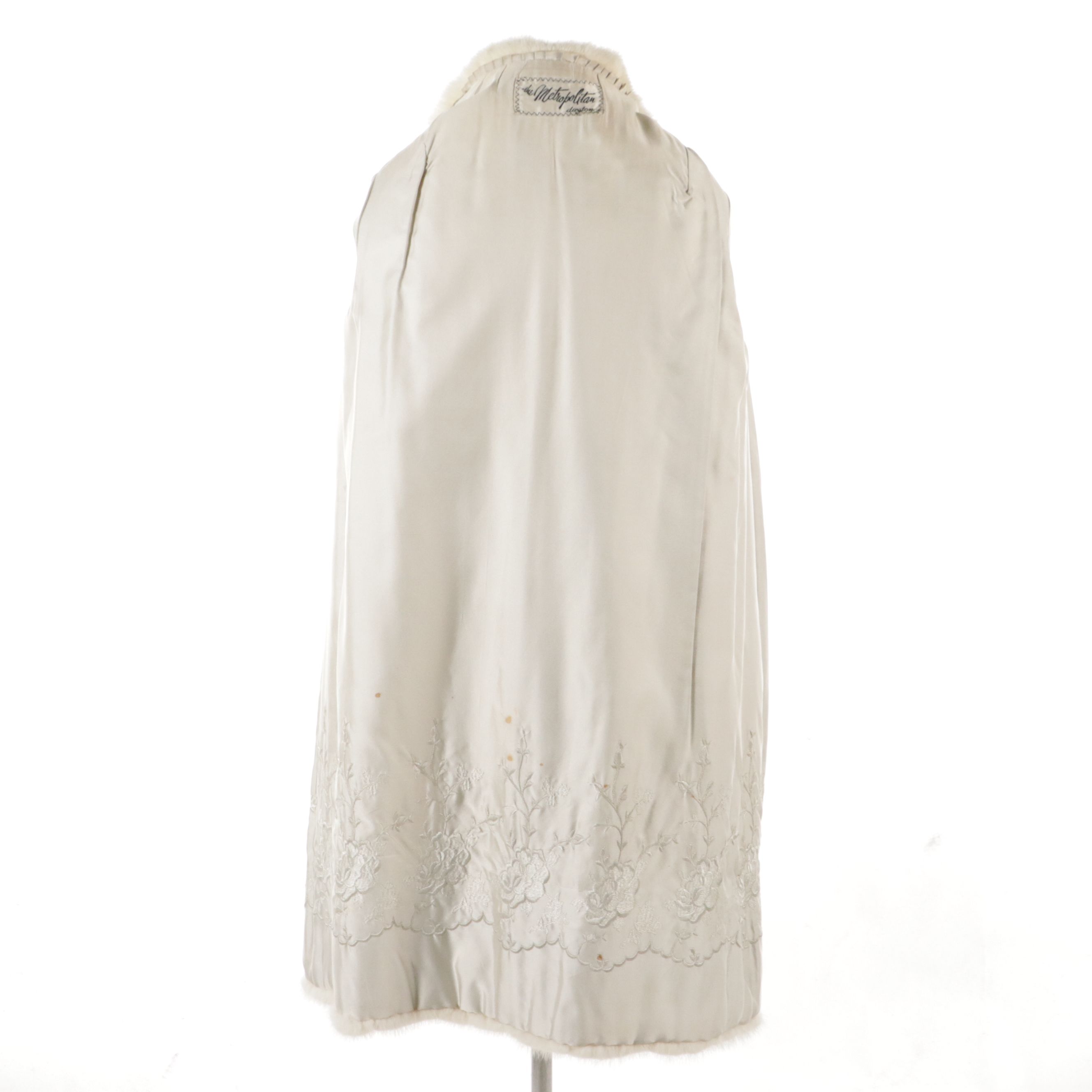The Metropolitan Vintage White Mink Fur Coat with Rhinestone Buttons