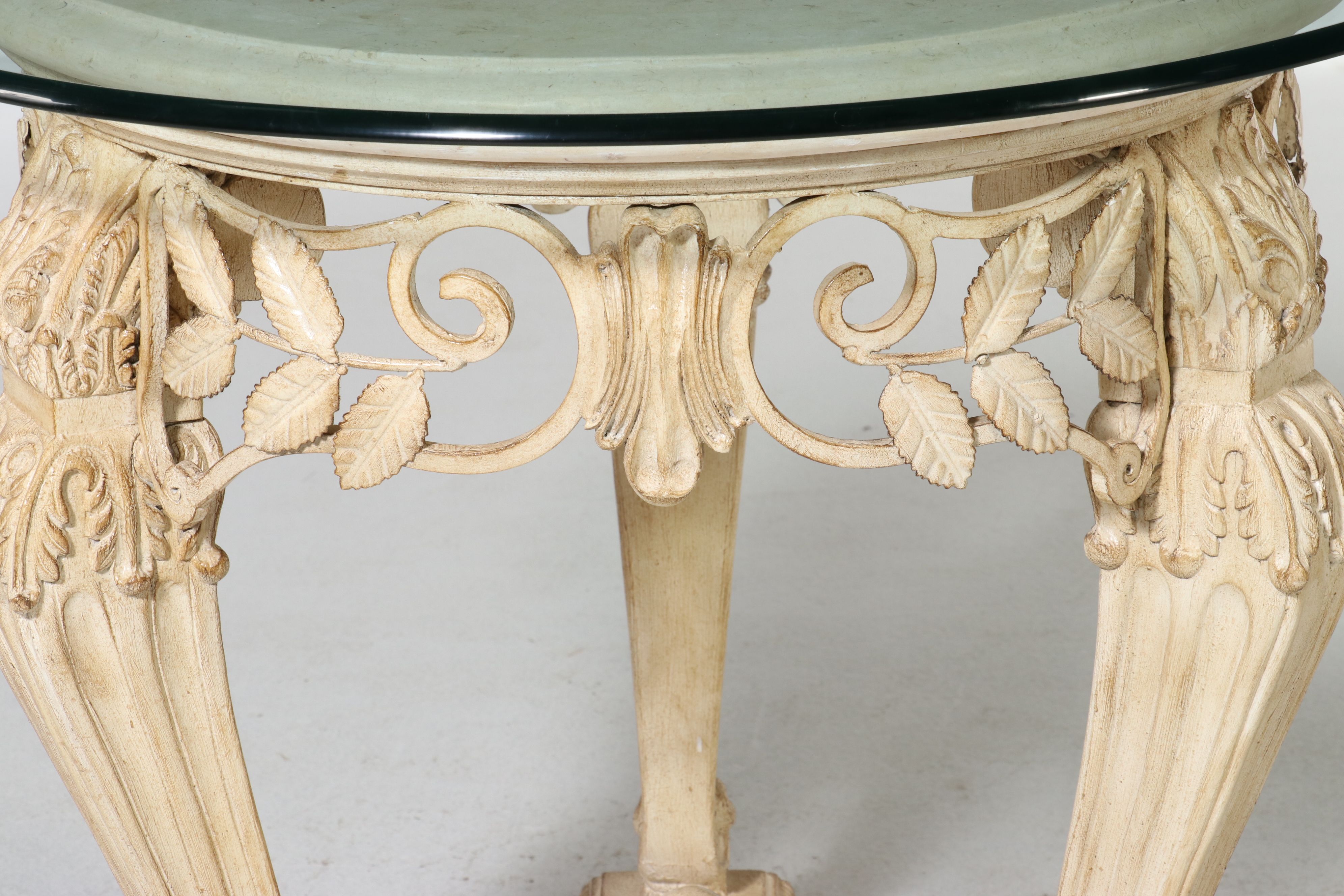 Louis XV Style Painted Wood Glass Top Occasional Table, Late 20th Century