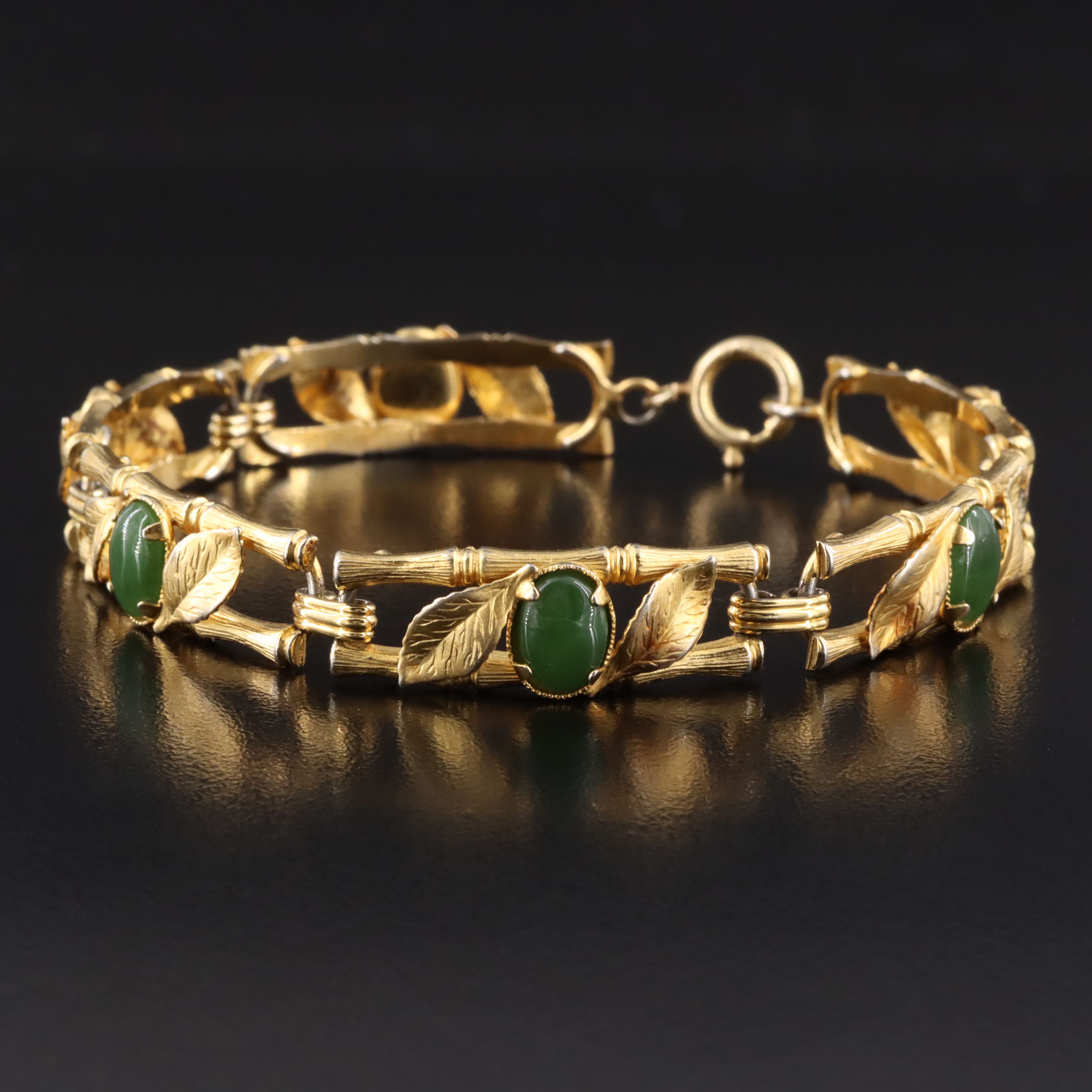 Gold-Filled Nephrite Bamboo Link Bracelet