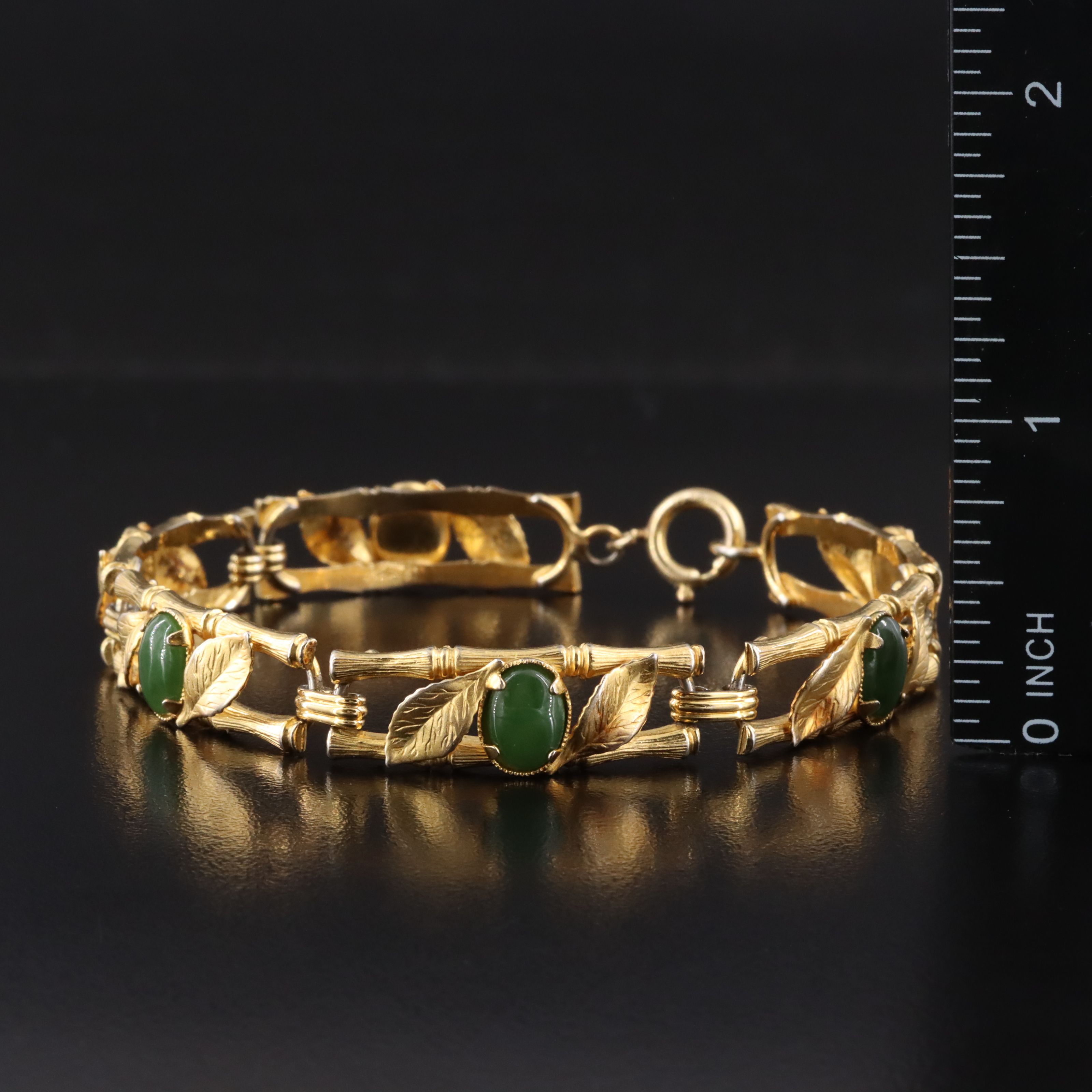Gold-Filled Nephrite Bamboo Link Bracelet