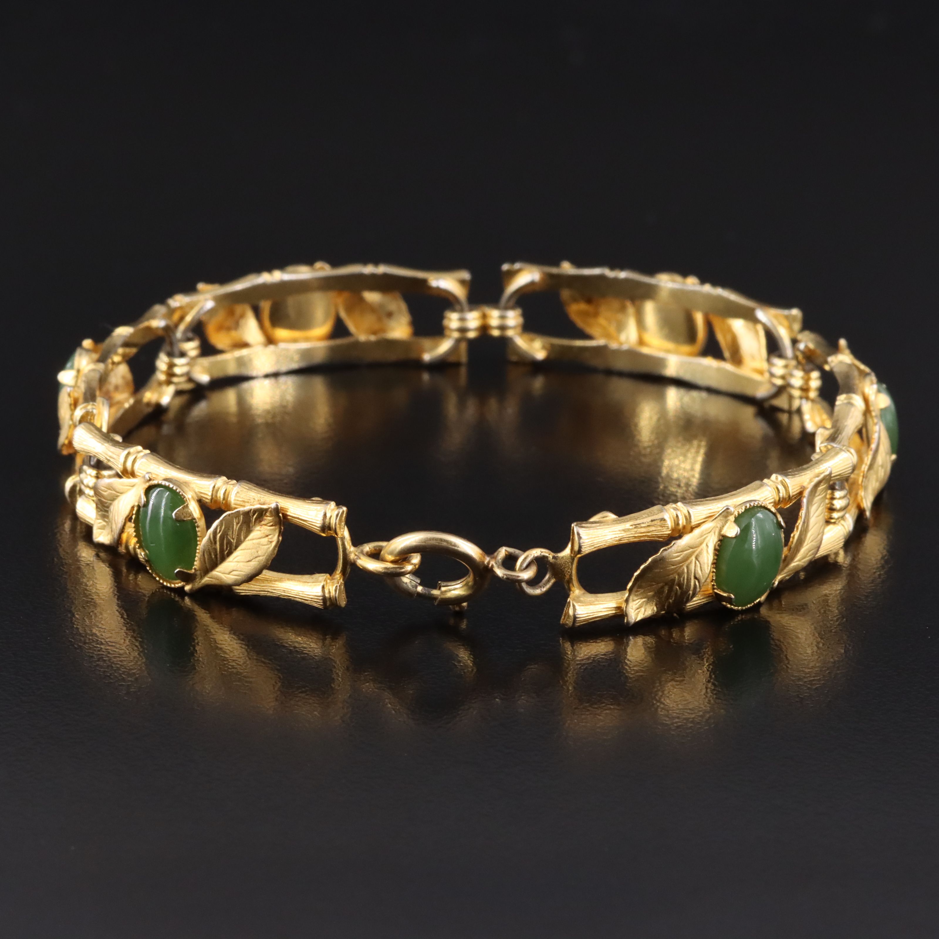 Gold-Filled Nephrite Bamboo Link Bracelet