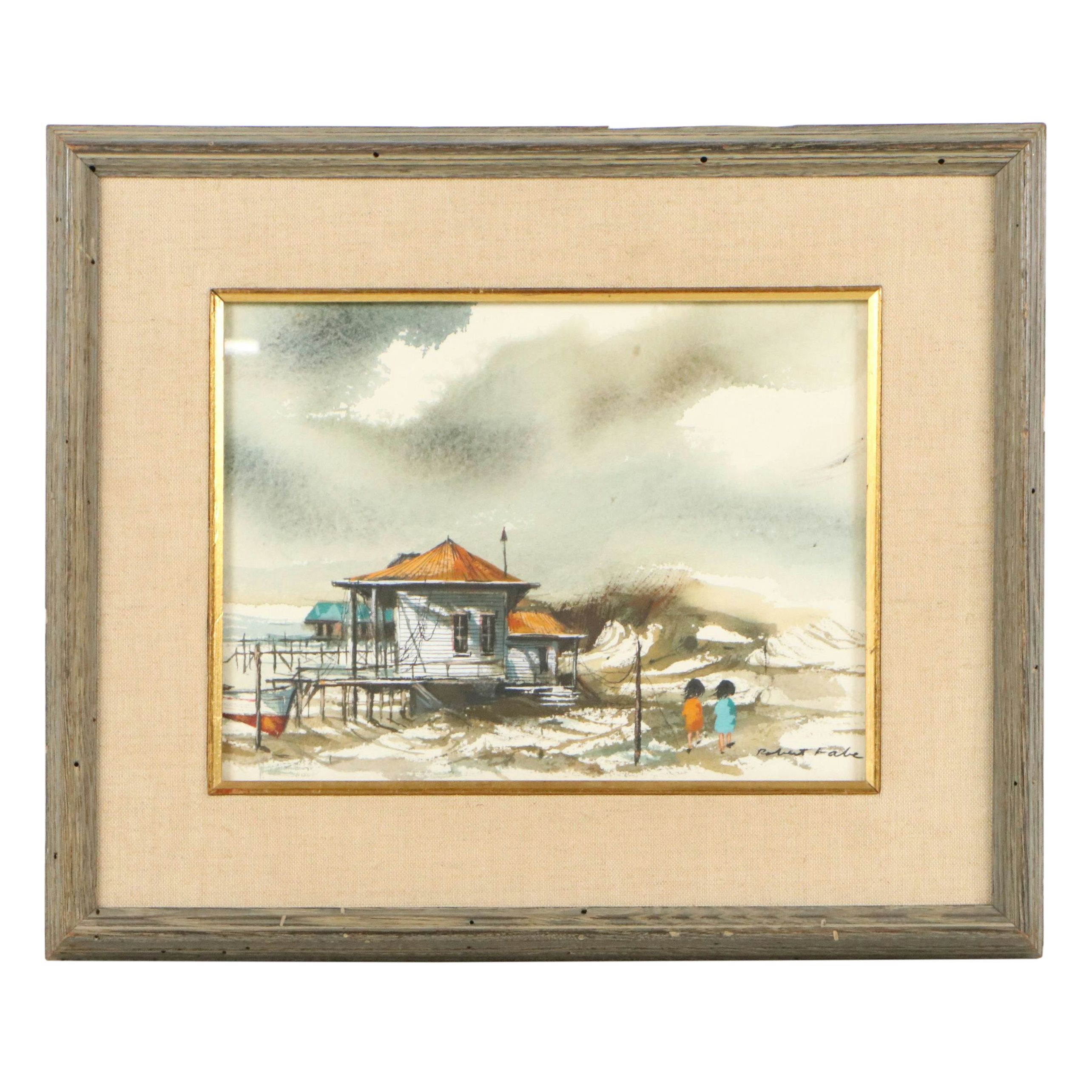 Robert Fabe Watercolor Painting of Coastal Landscape, Mid-20th Century