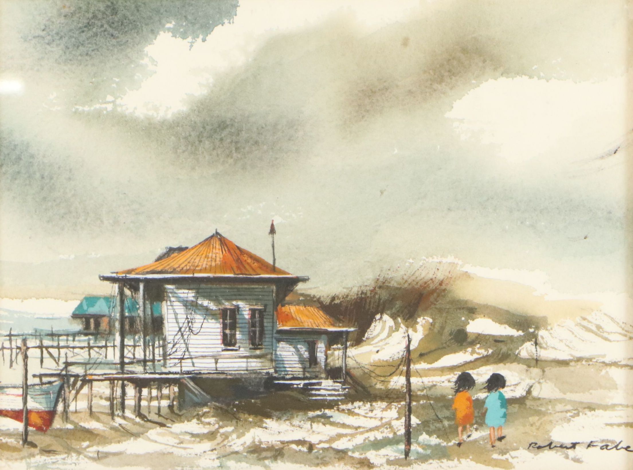 Robert Fabe Watercolor Painting of Coastal Landscape, Mid-20th Century