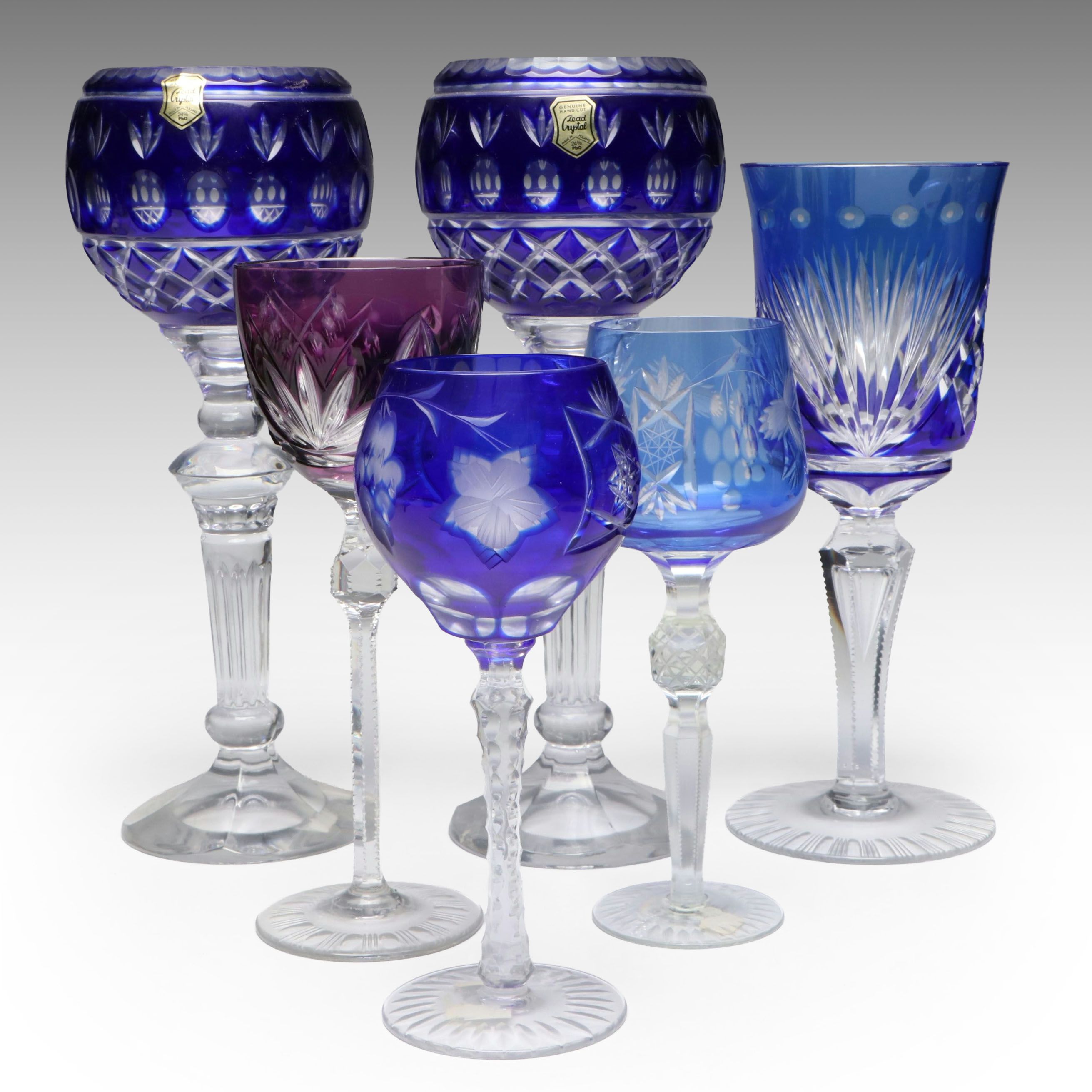 Bohemian Style Cut to Clear Multicolor Wine and Water Crystal Glasses