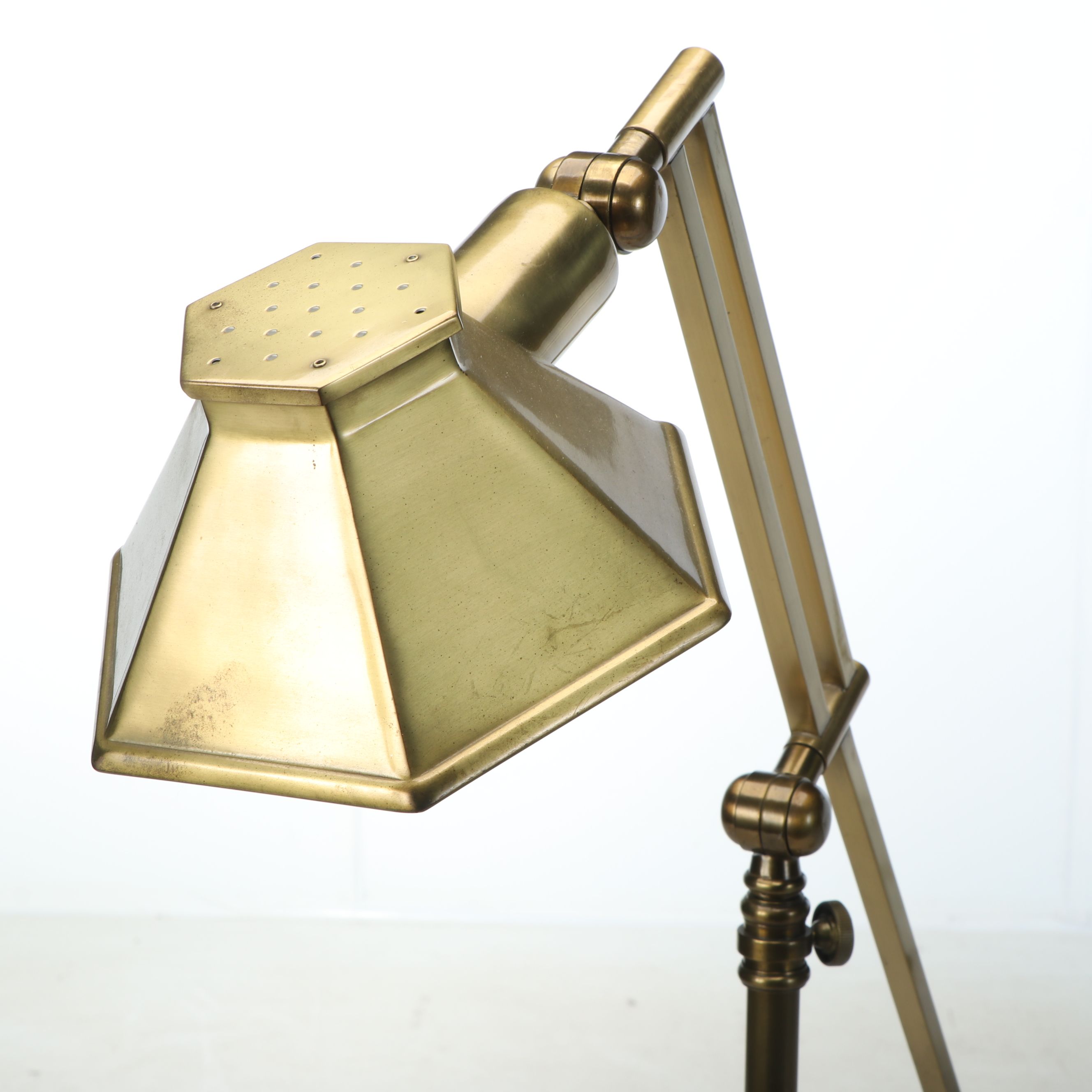 Pair of Brass Cantilever Pharmacy Task Lamps with Hexagon Shades
