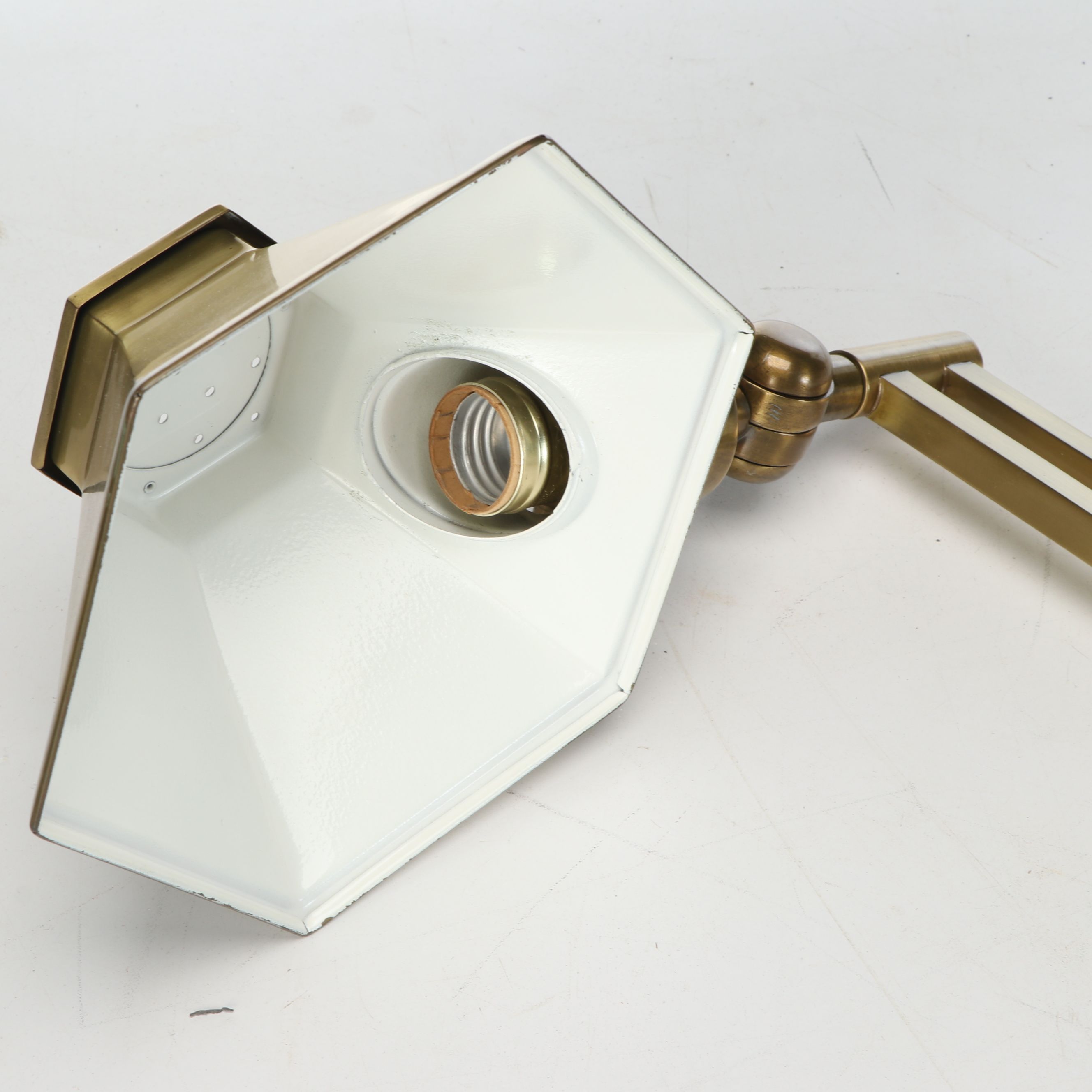 Pair of Brass Cantilever Pharmacy Task Lamps with Hexagon Shades