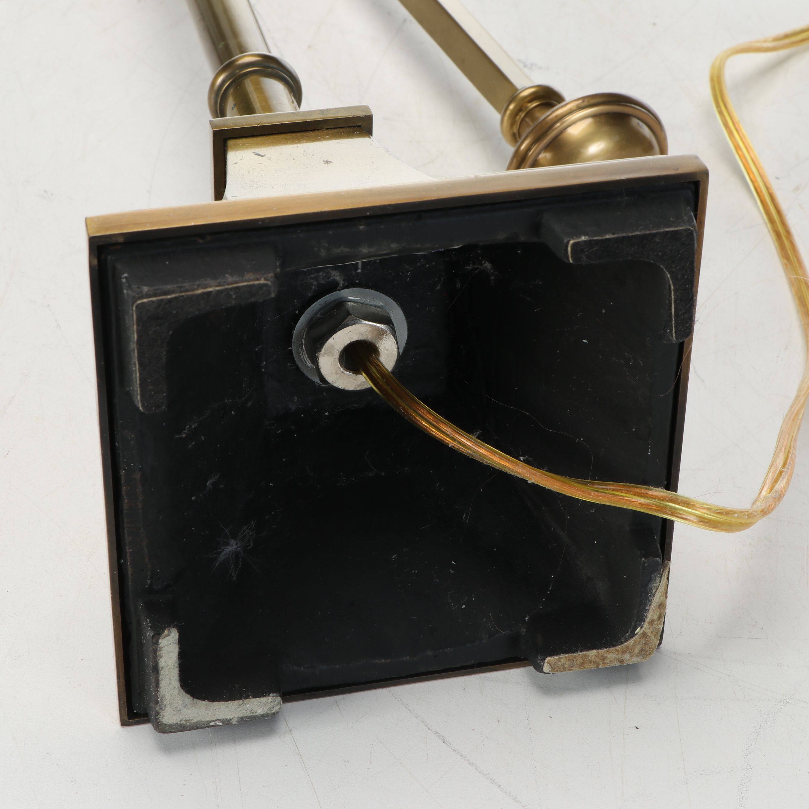 Pair of Brass Cantilever Pharmacy Task Lamps with Hexagon Shades