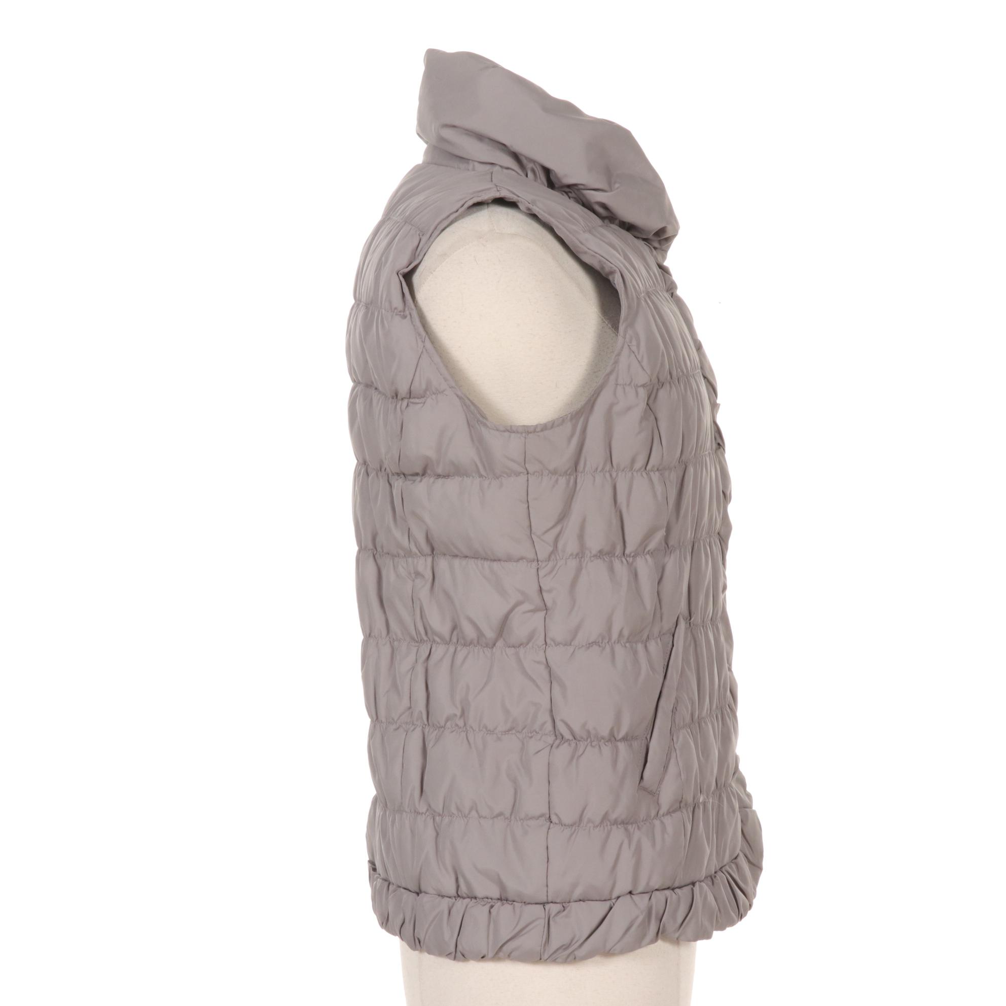 Coldwater Creek Slate Gray Puffy Vest With Curved Front Hemline, Size M