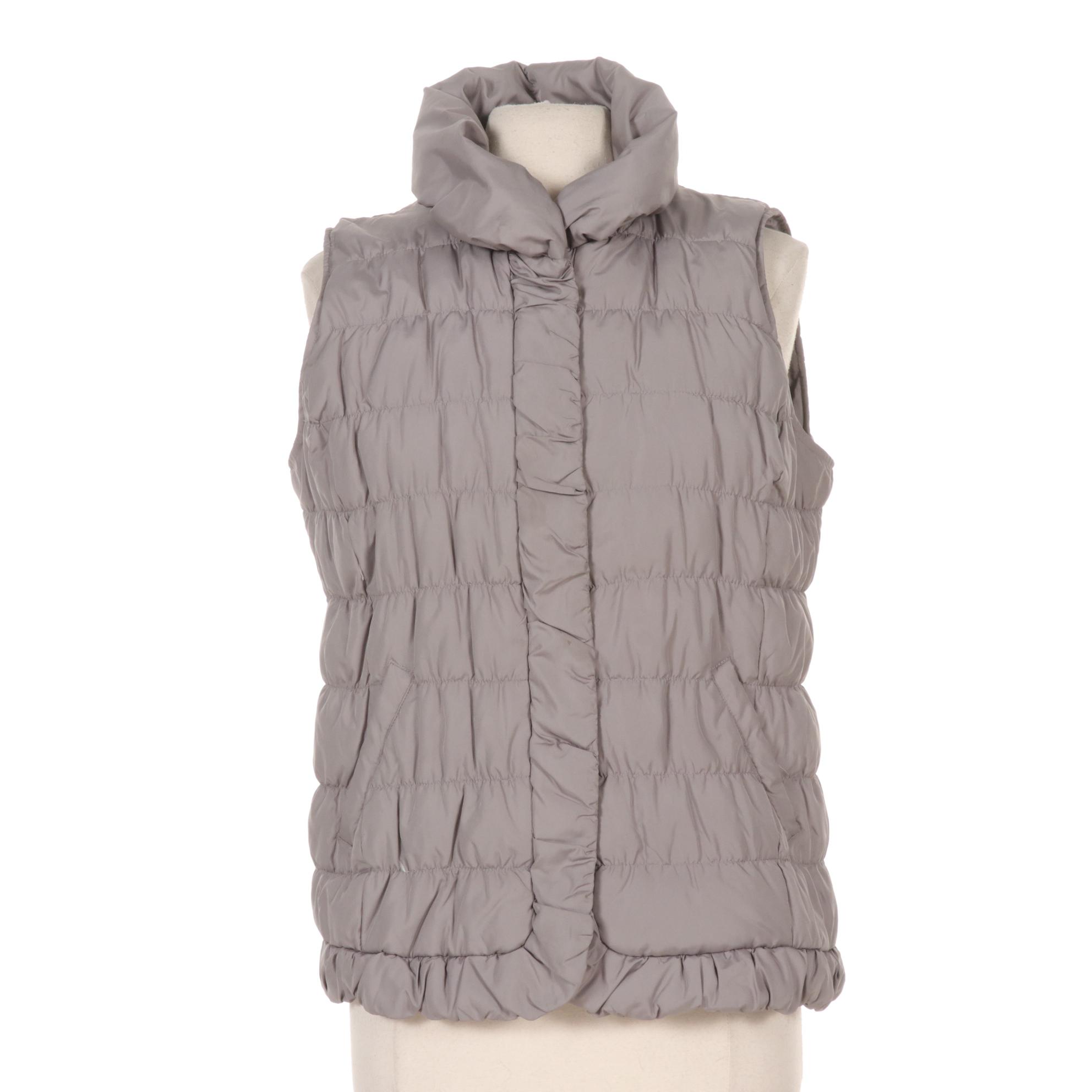 Coldwater Creek Slate Gray Puffy Vest With Curved Front Hemline, Size M