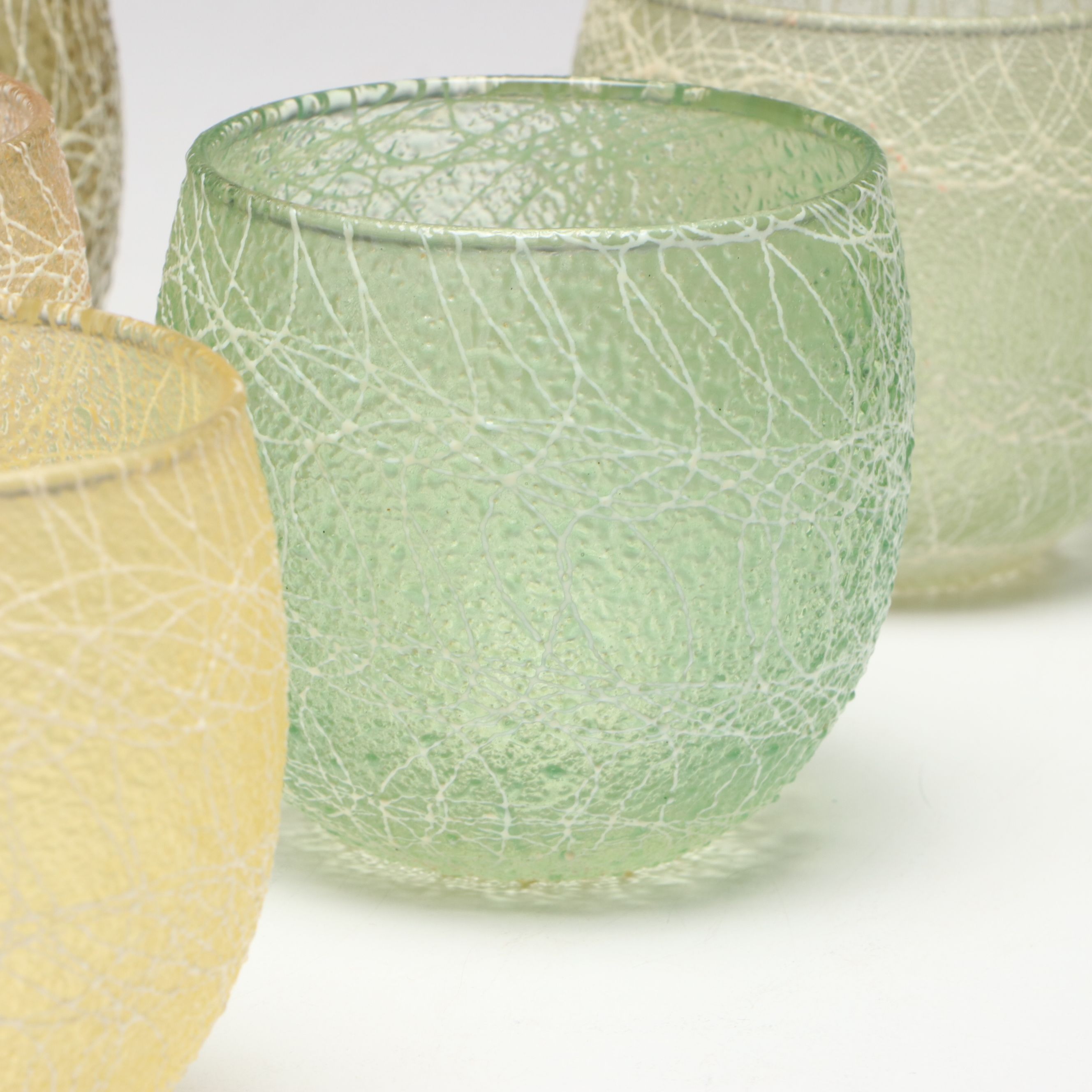 Color Craft "Shat-R-Pruf" Coated Glass Pitcher and Roly Poly Cups