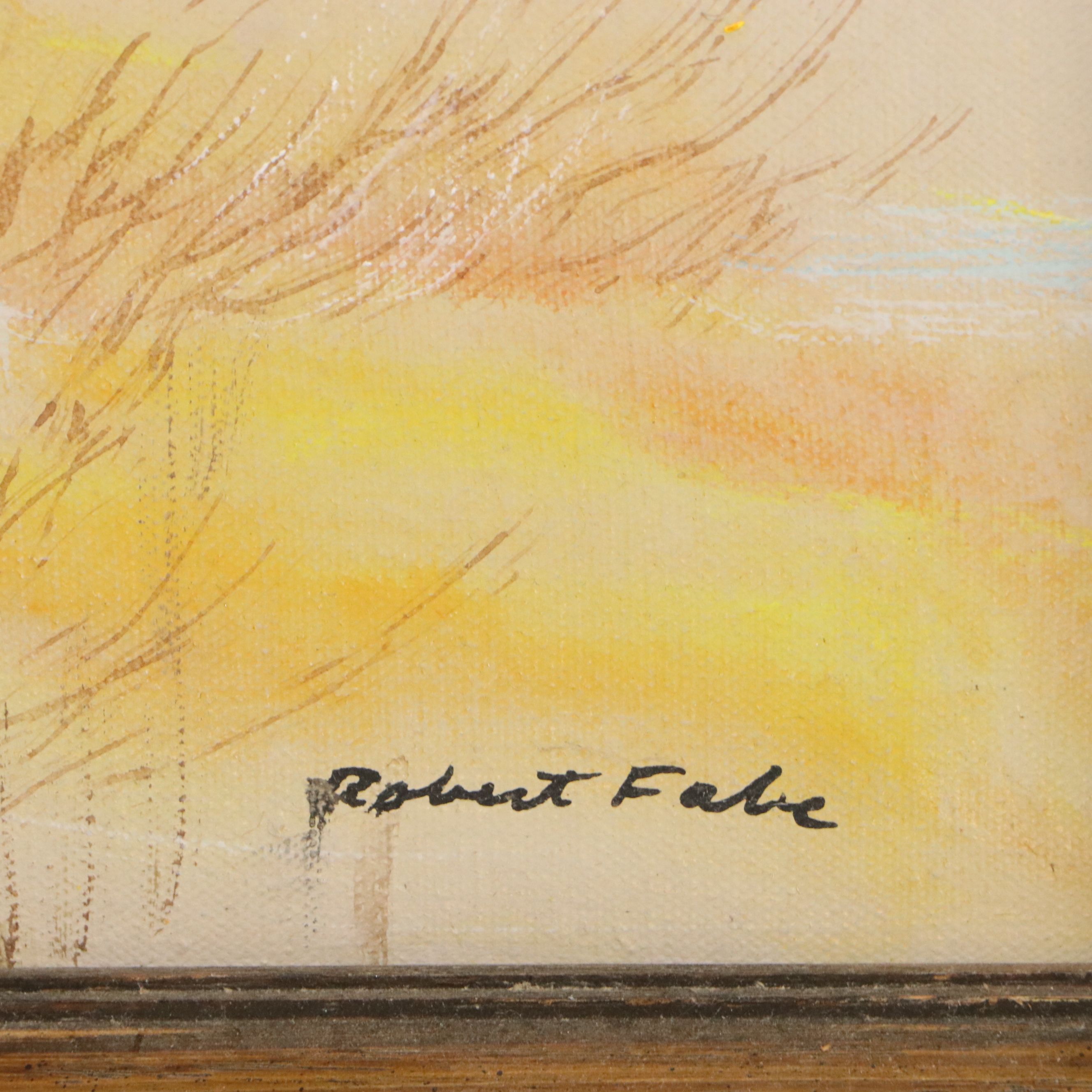 Robert Fabe Acrylic Painting of Nebulous Landscape with Figures