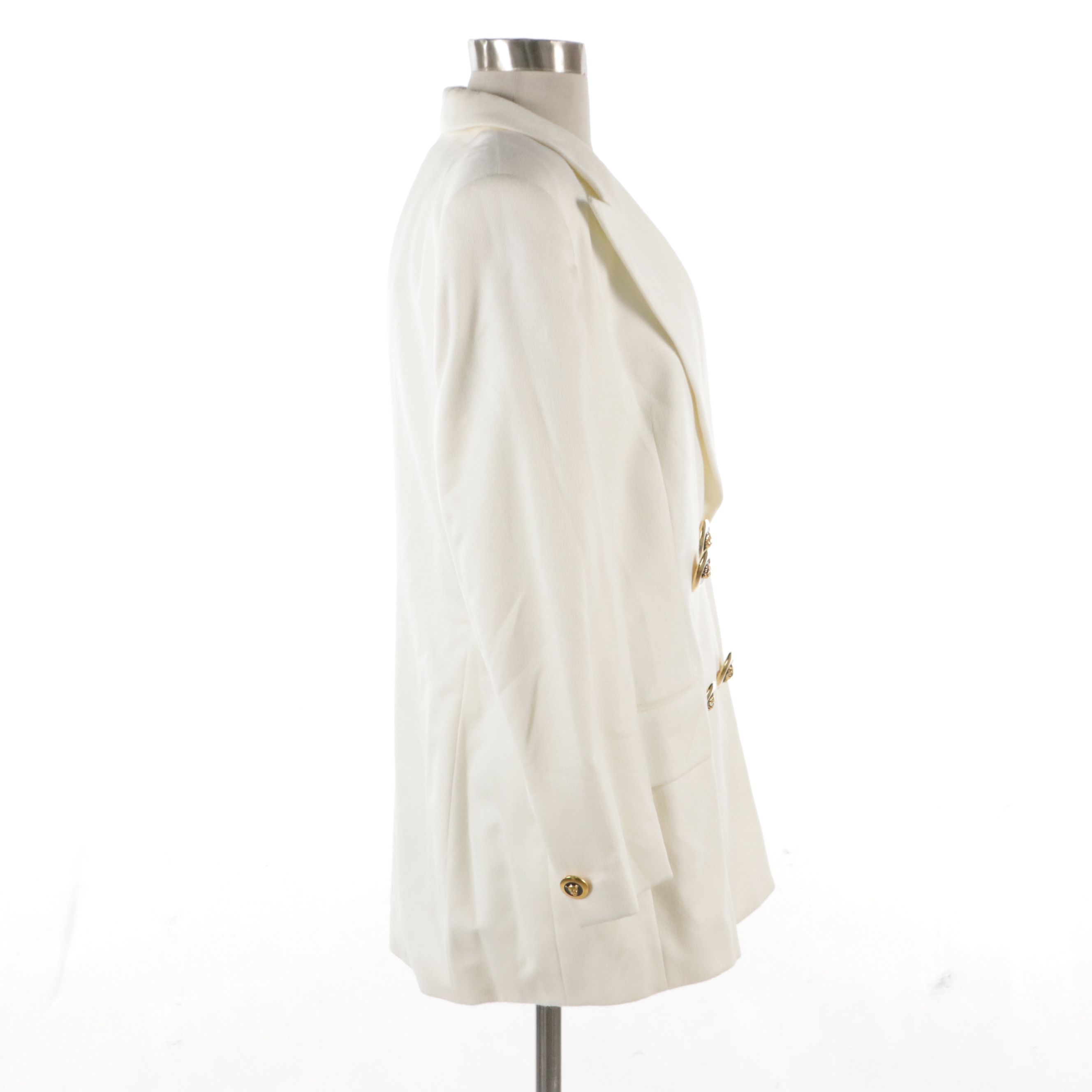 Escada White Rabbit Fur and Wool Double Breasted Blazer, With Tags