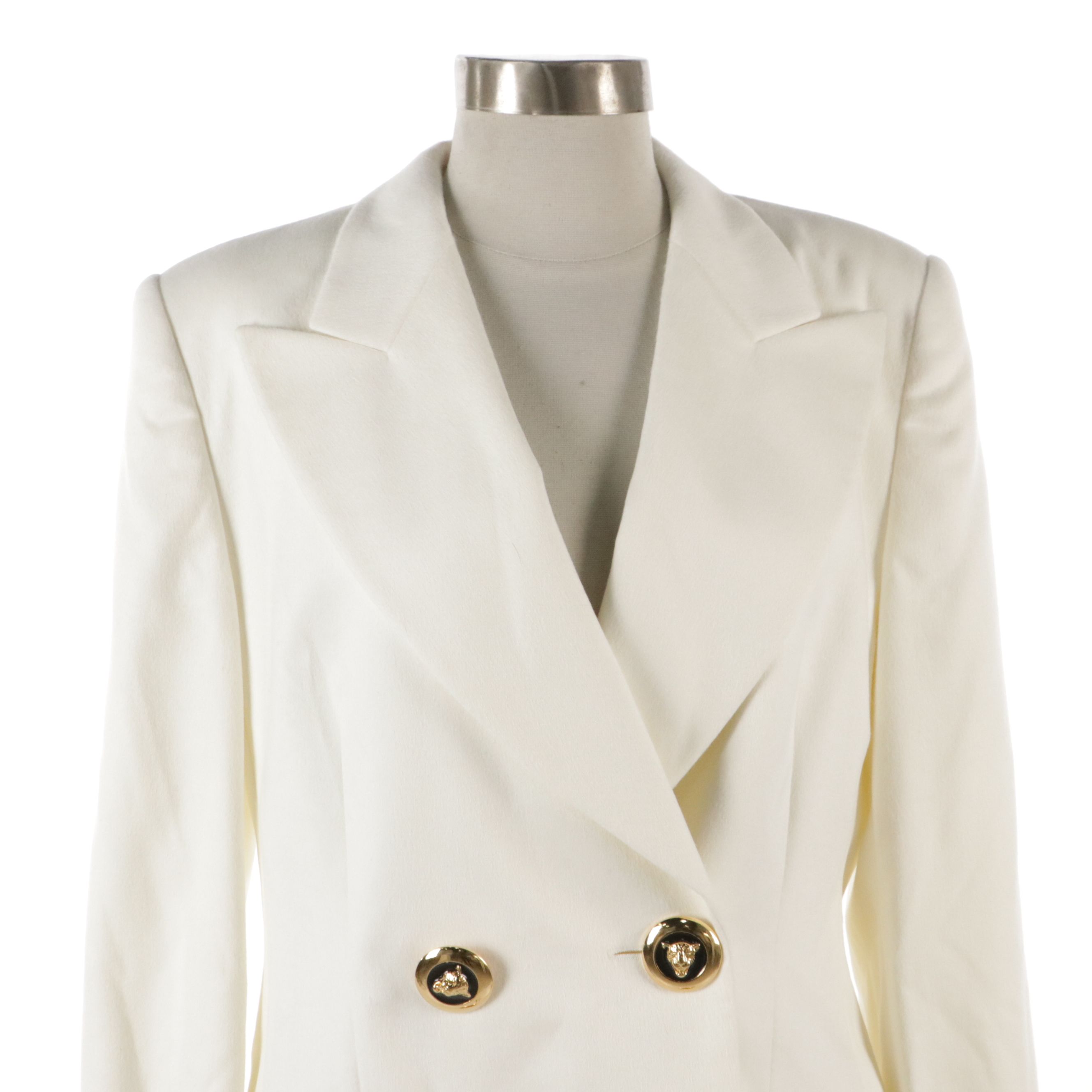 Escada White Rabbit Fur and Wool Double Breasted Blazer, With Tags