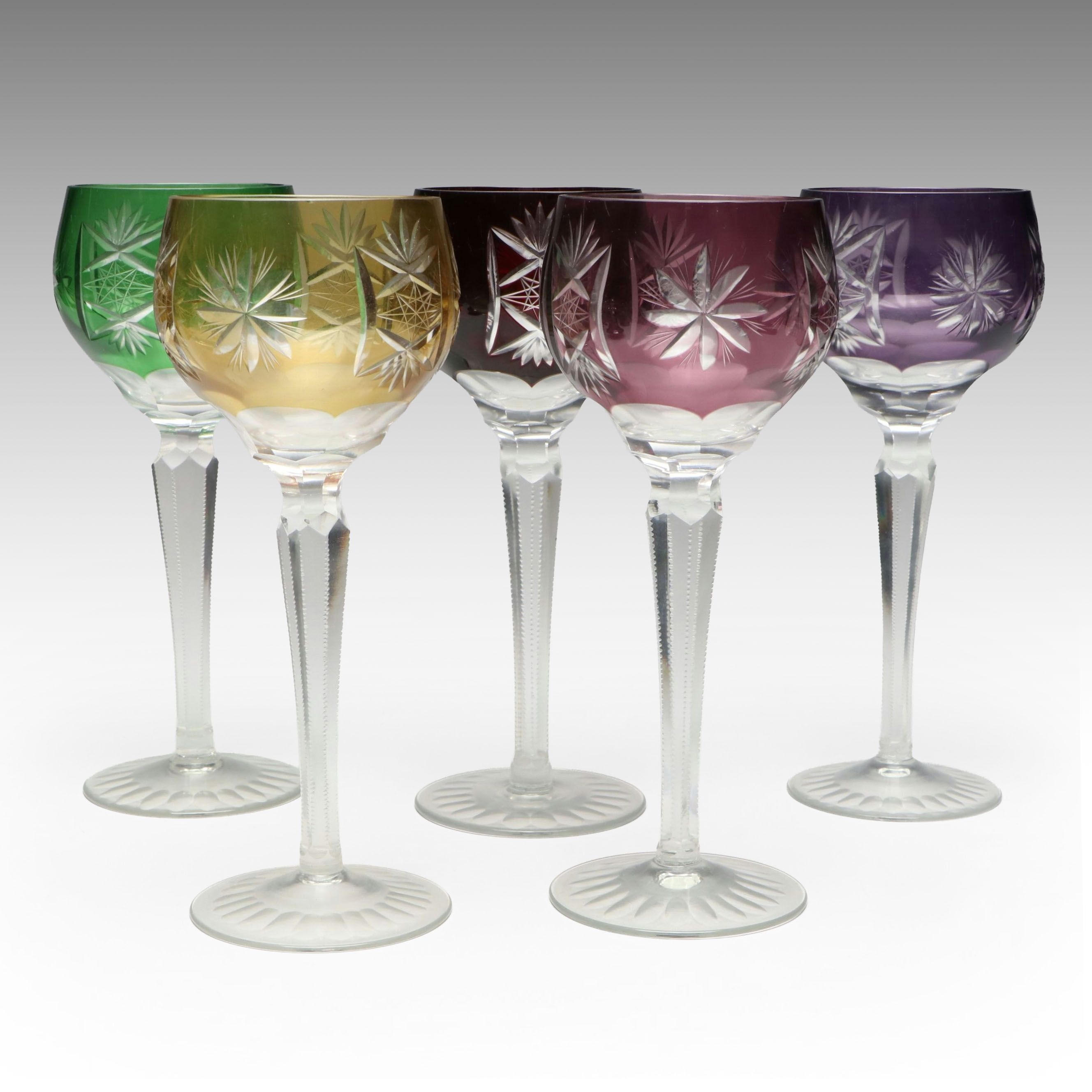Vintage Cut Crystal Colorful Hock Wine Glasses
