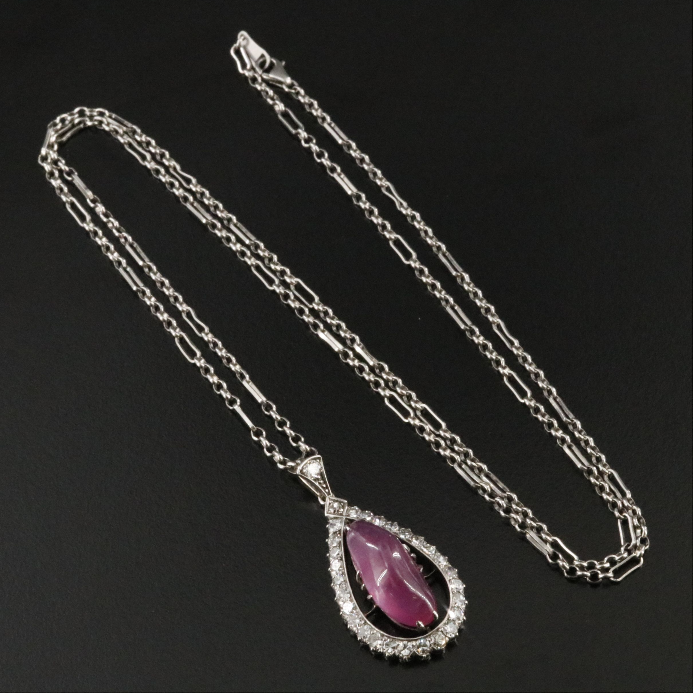 14K, Sterling and Plat. Unheated 14.25 CT Sapphire and Diamond Necklace, GIA