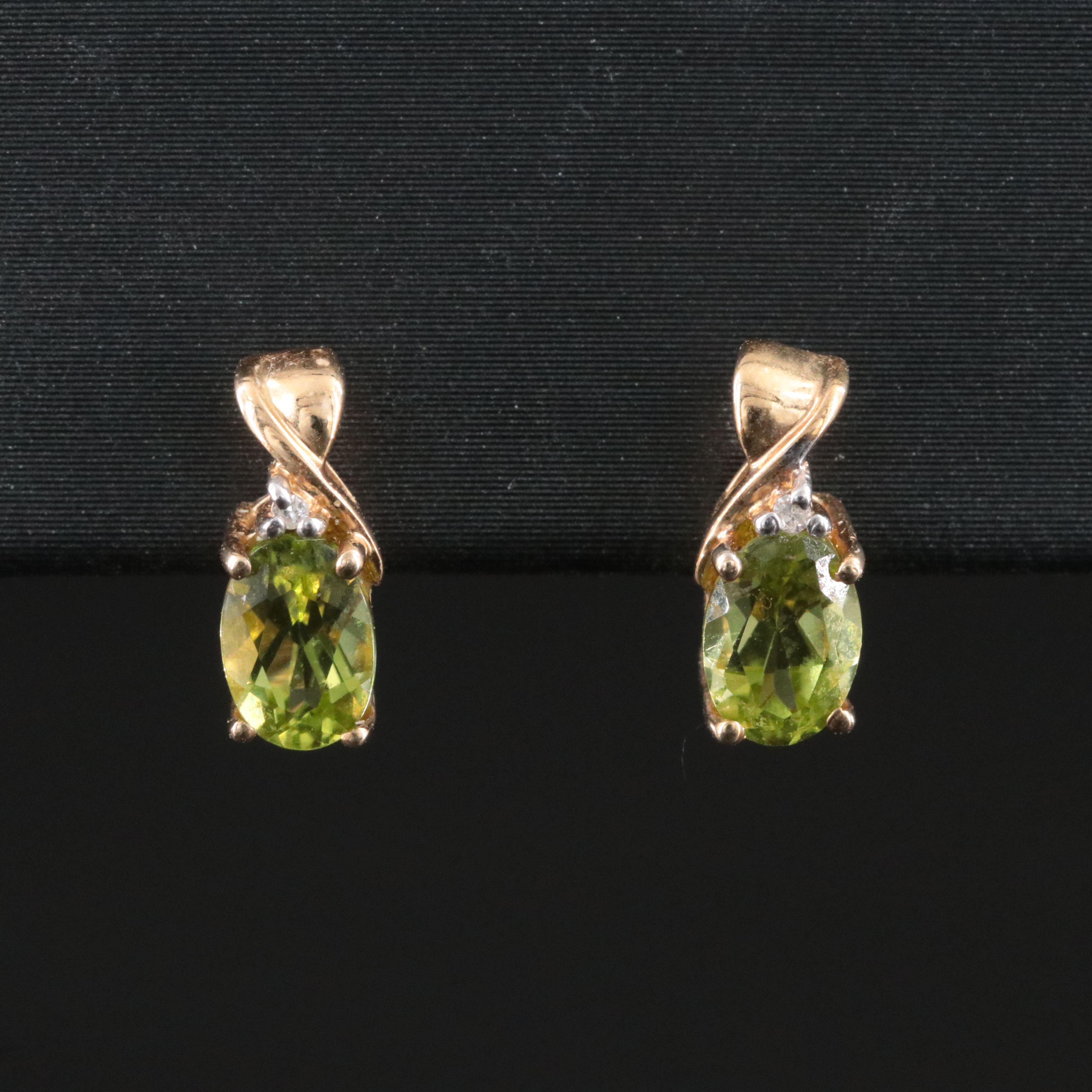 10K Peridot and Diamond Stud Earrings