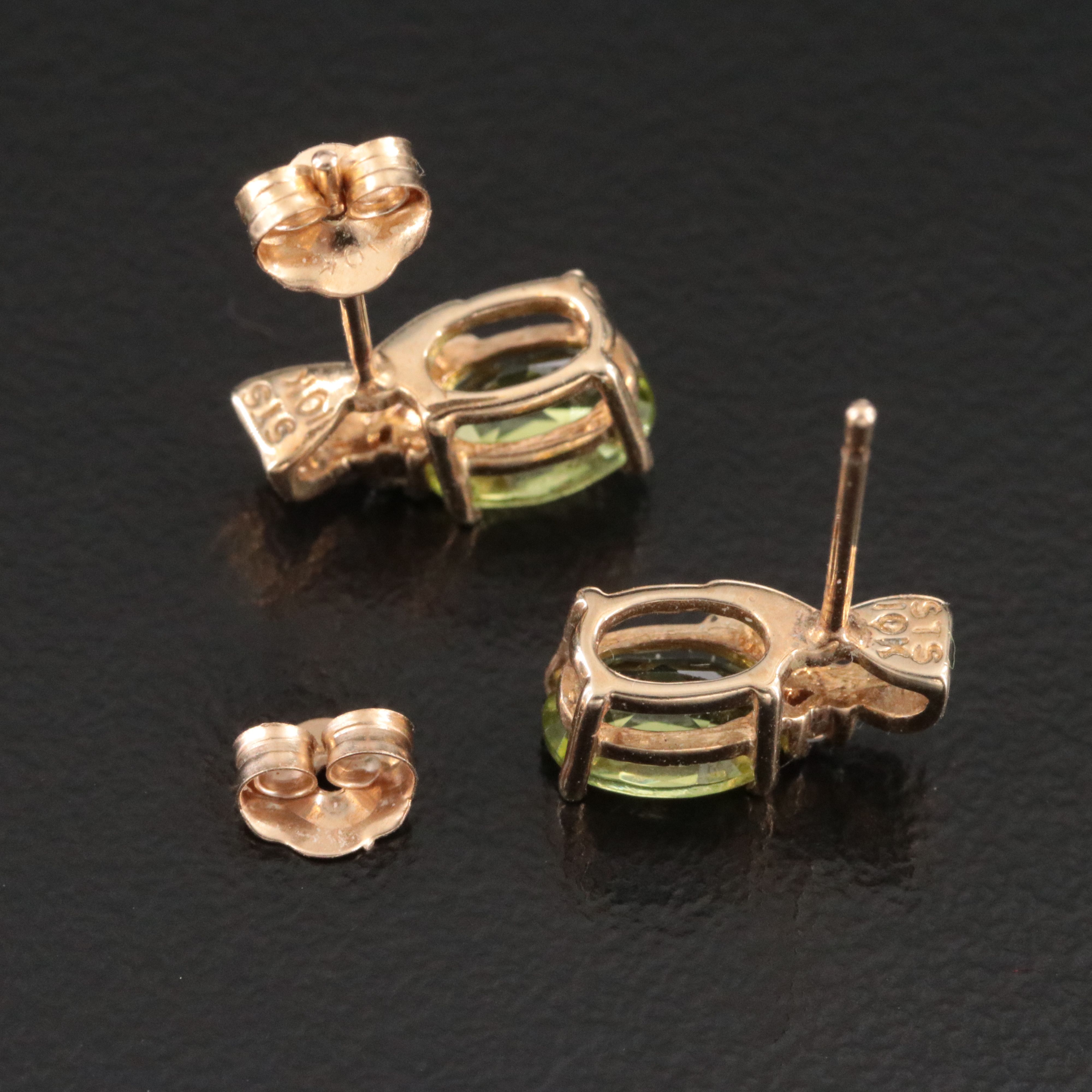10K Peridot and Diamond Stud Earrings