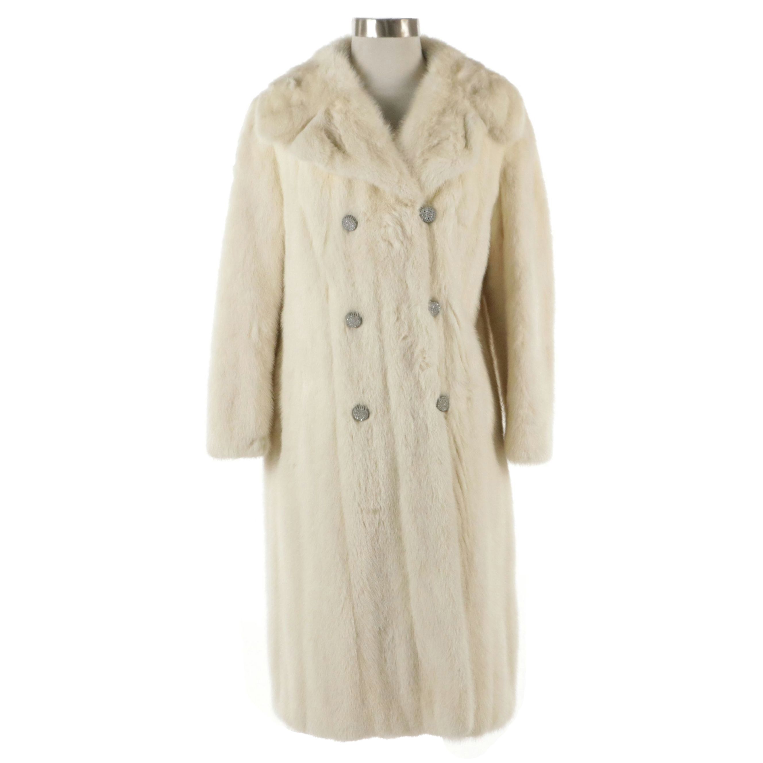 The Metropolitan Vintage White Mink Fur Coat with Rhinestone Buttons