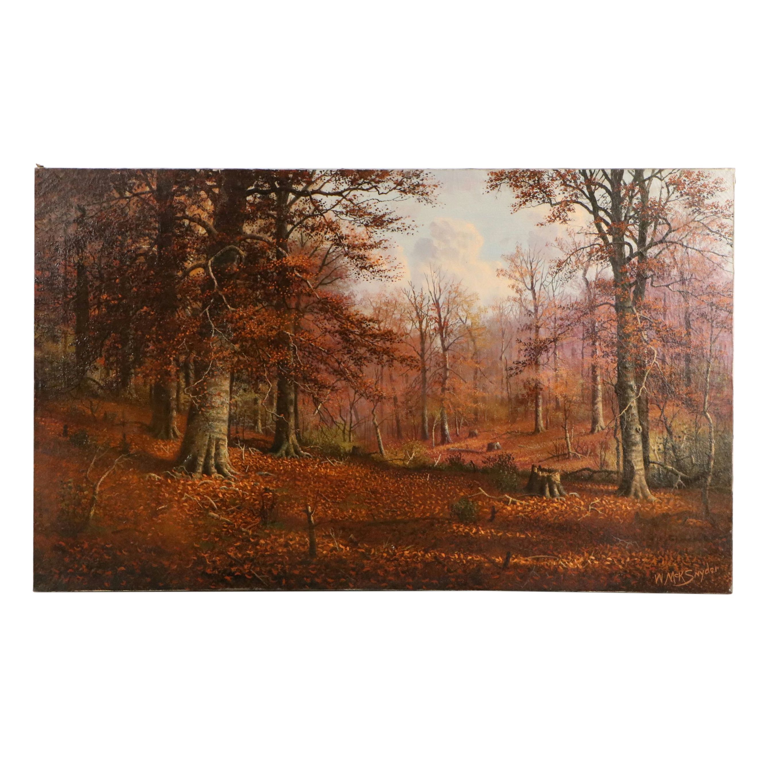 William McKendree Snyder Oil Painting Autumn Forest Landscape, Early 20th C.