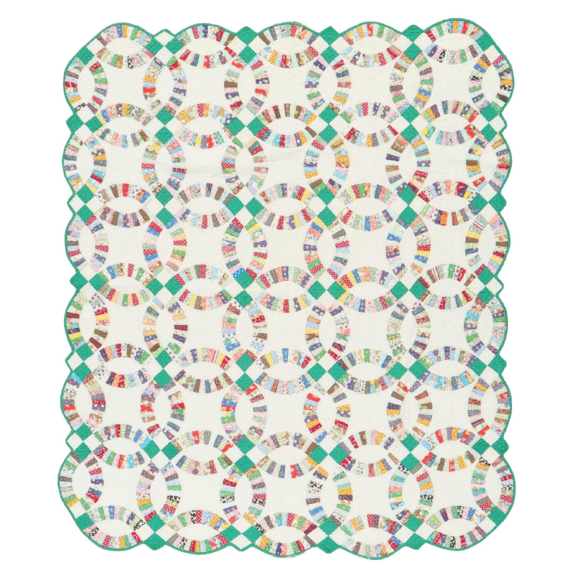 Hand-Pieced Double Wedding Ring Quilt