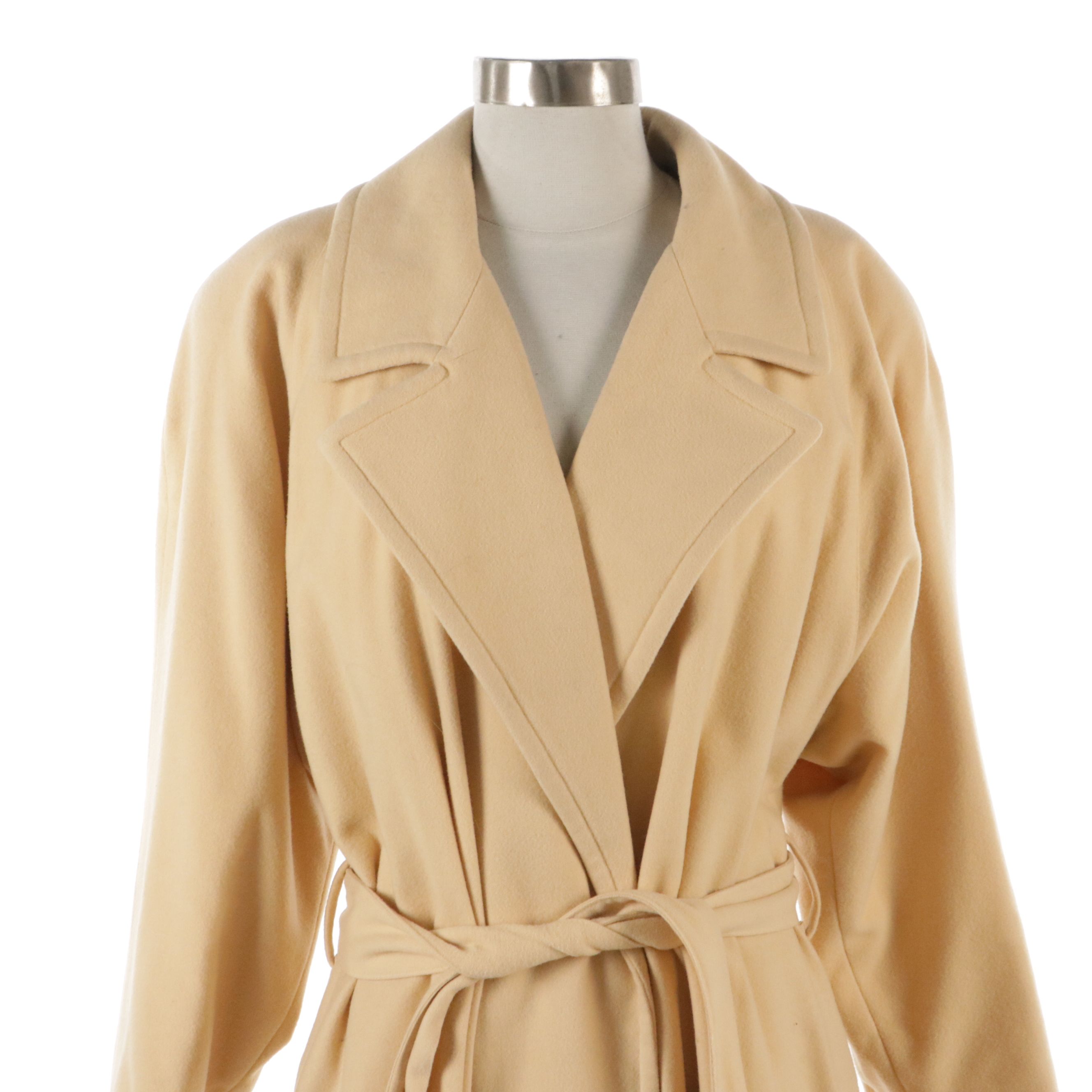 Linda Allard for Ellen Tracy Oversized Belted Beige Wool Long Coat