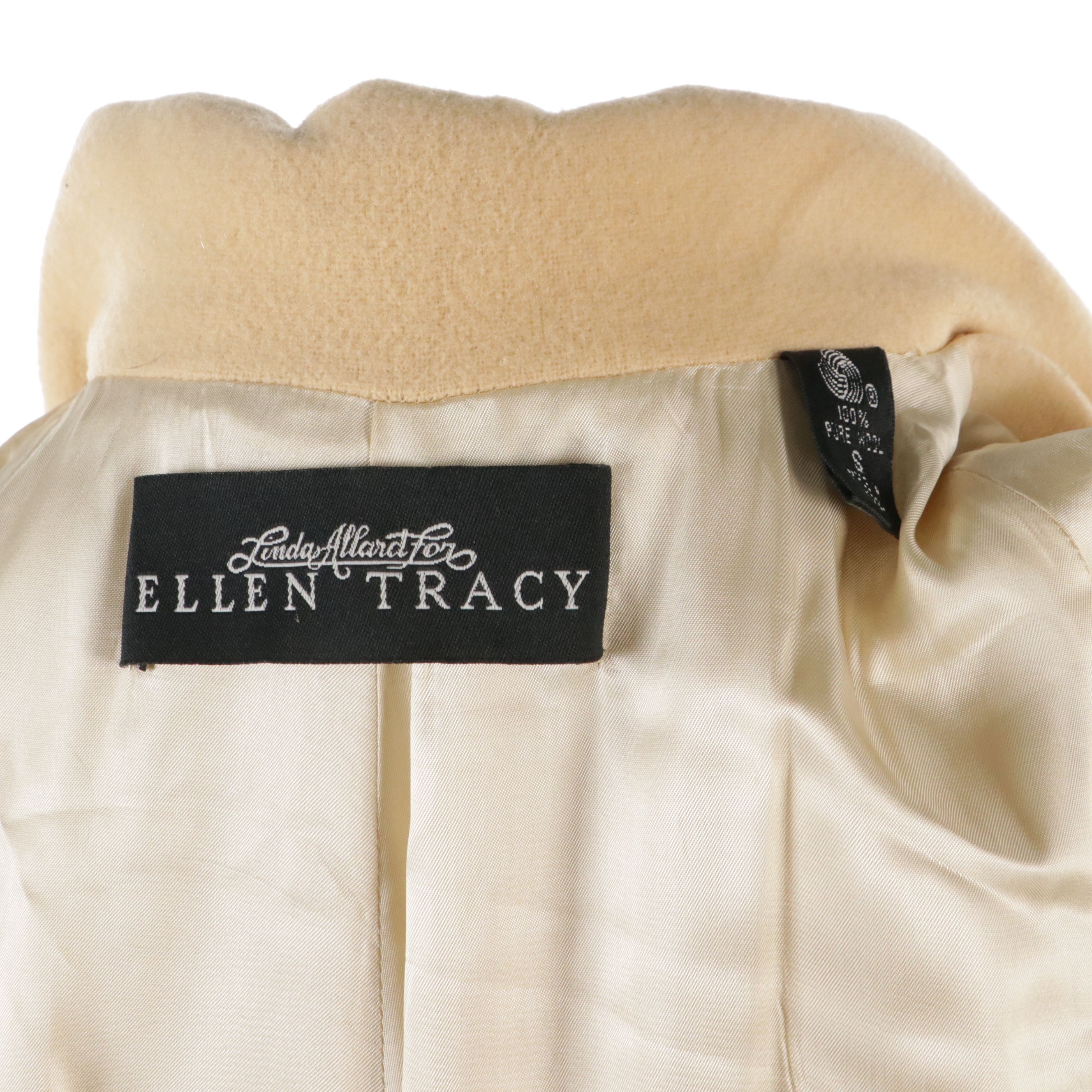 Linda Allard for Ellen Tracy Oversized Belted Beige Wool Long Coat