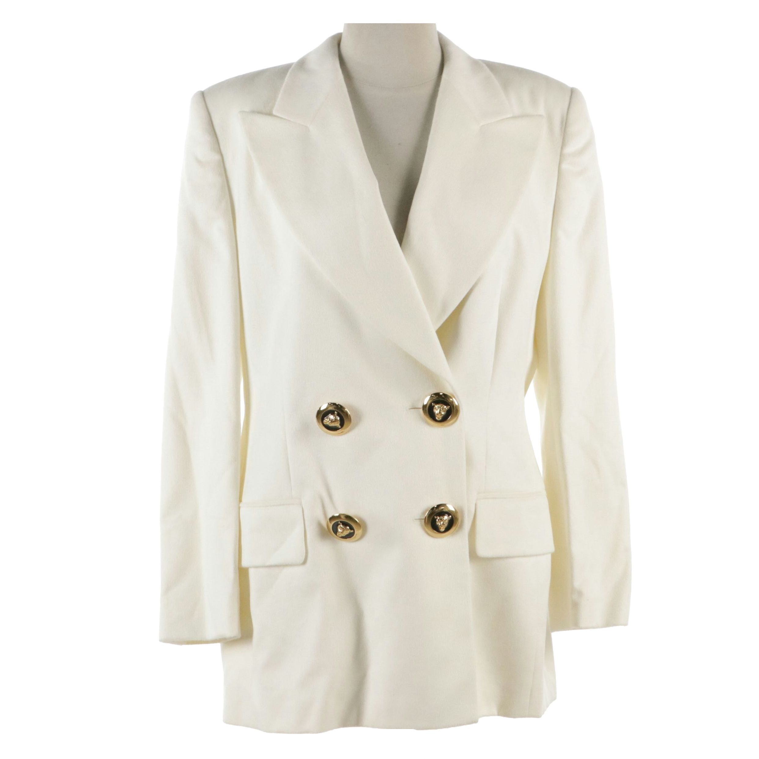 Escada White Rabbit Fur and Wool Double Breasted Blazer, With Tags