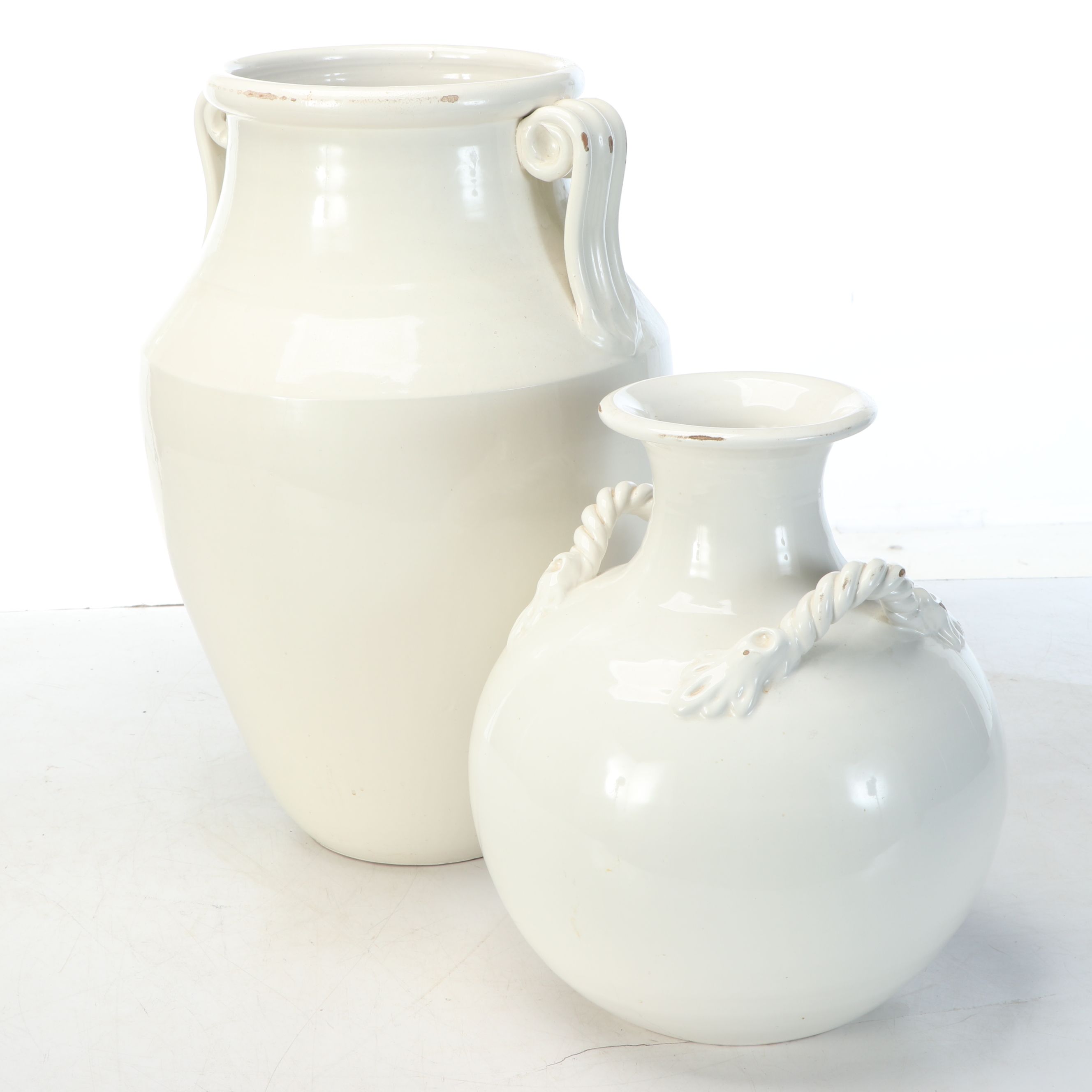 Ethan Allen Italian White Ceramic Vases