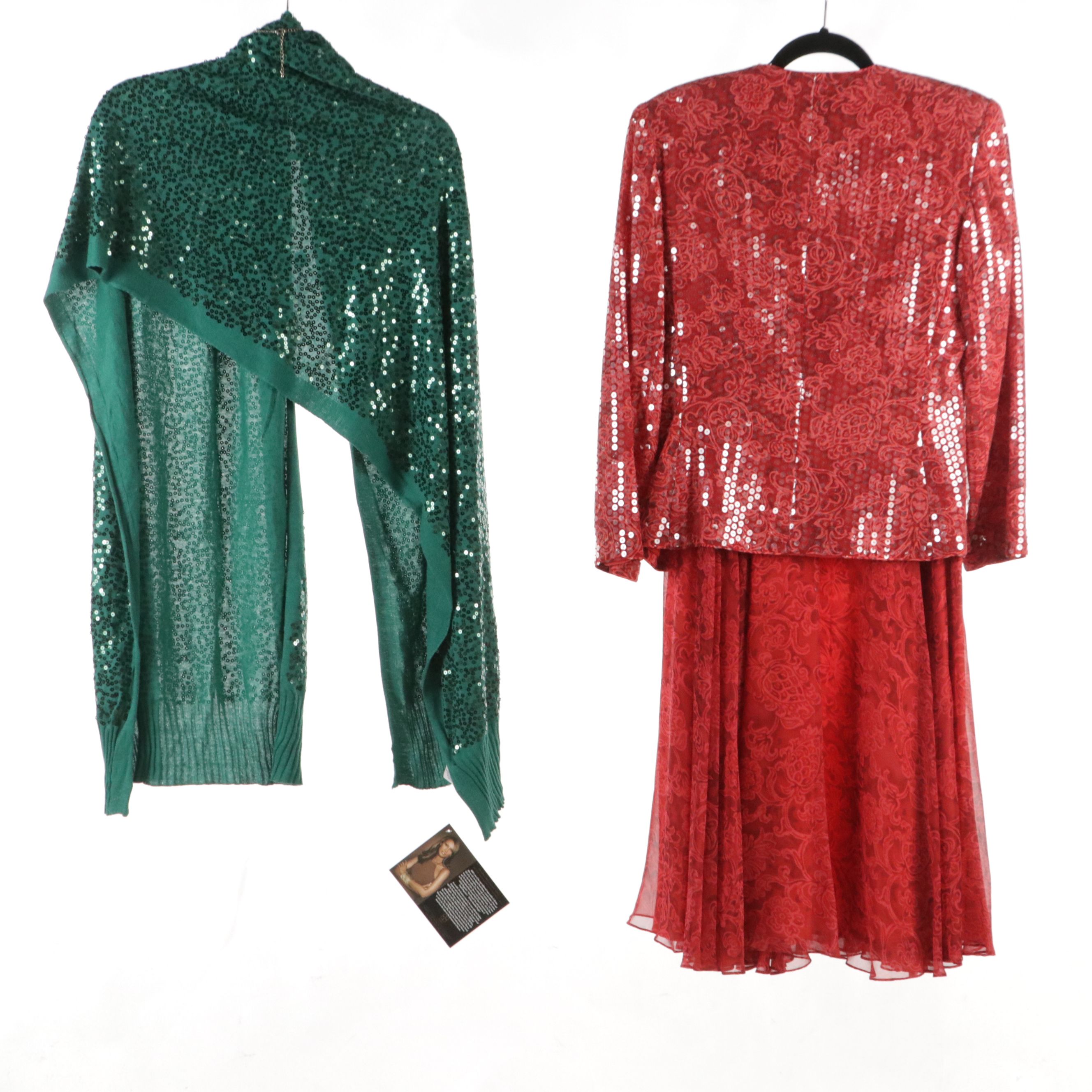 Rickie Freeman for Teri Jon Embellished Jacket/Skirt Set, Iman Sequined Scarf