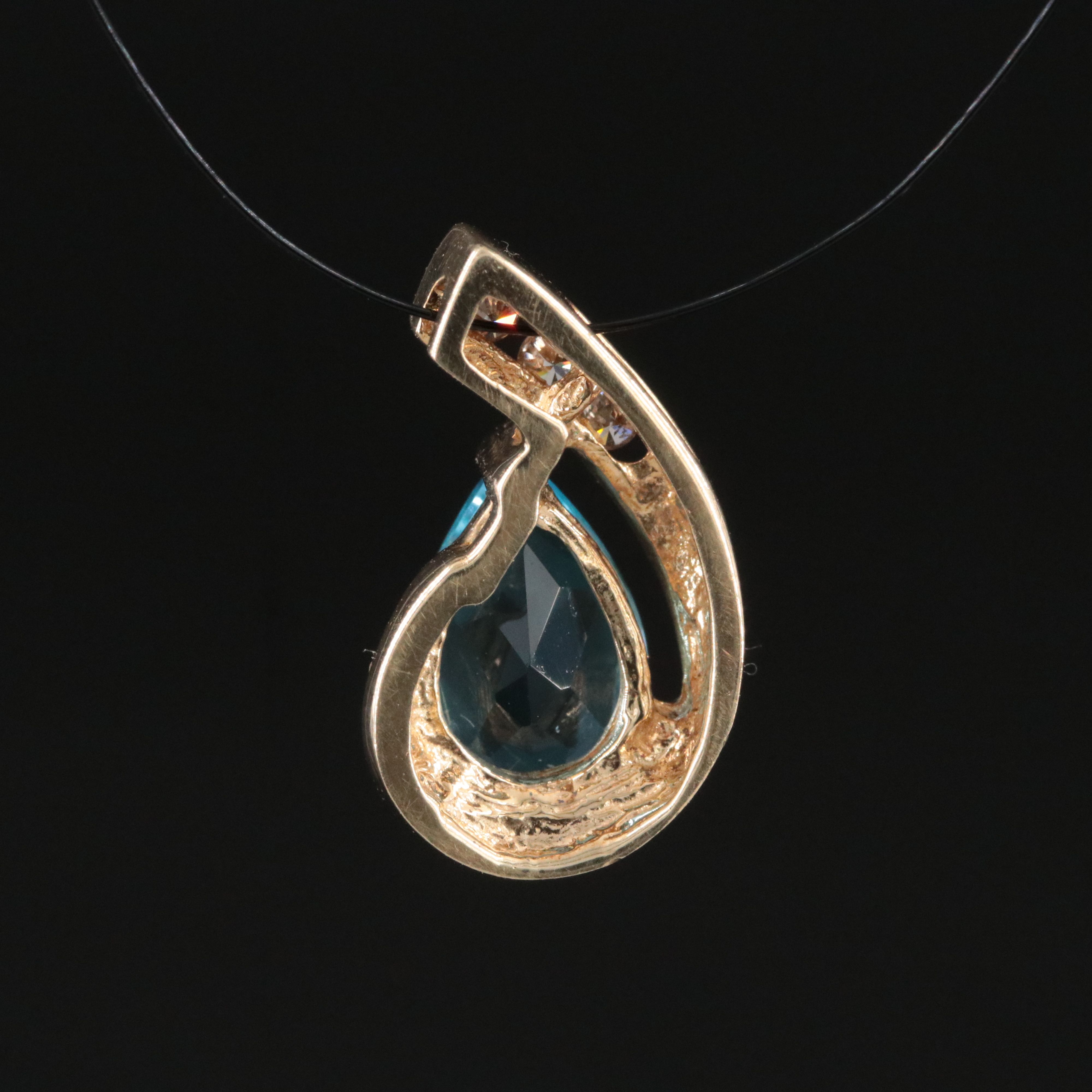 10K Swiss Blue Topaz and Diamond Pendant