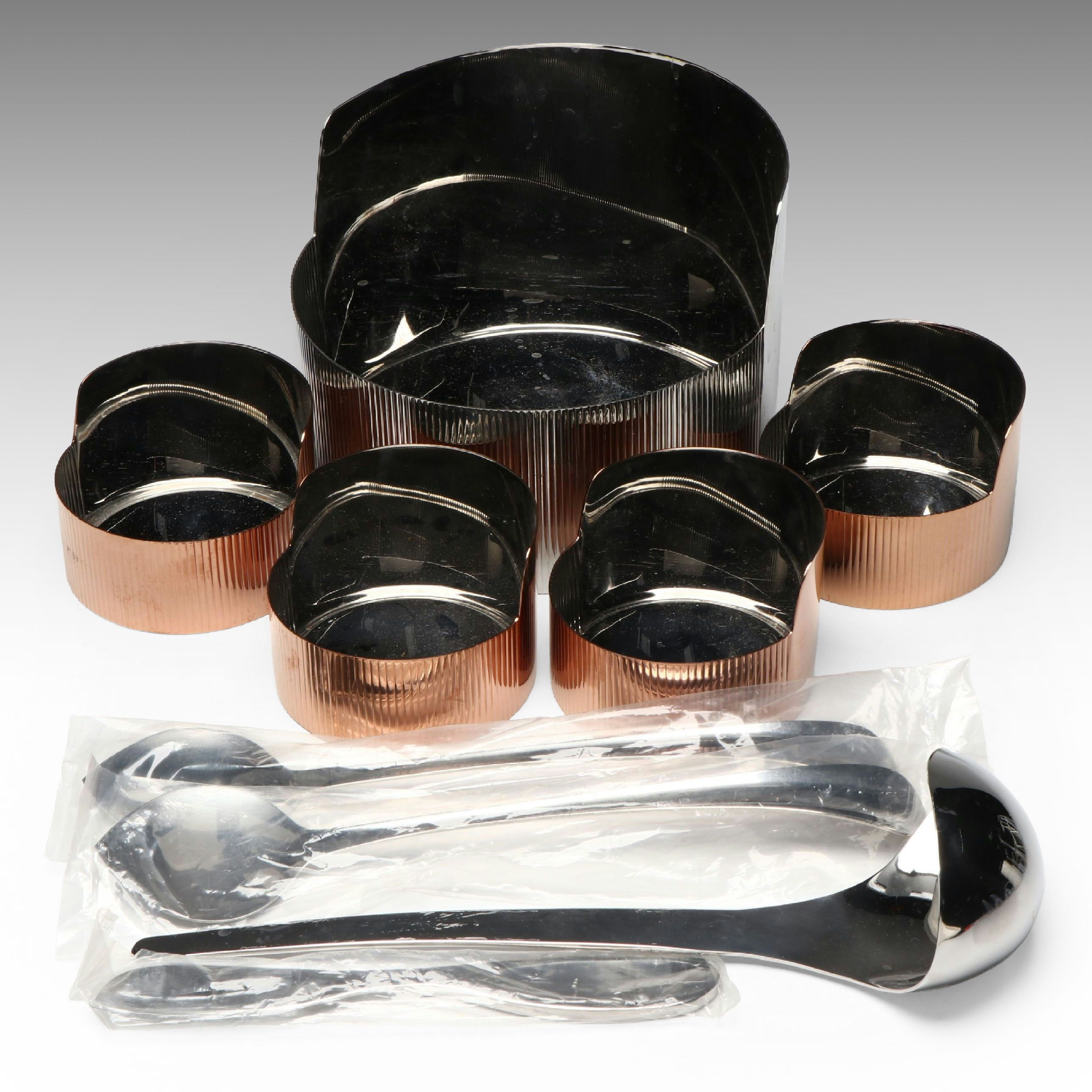 Georg Jensen Stainless Steel Snack Bowl Set with Flatware