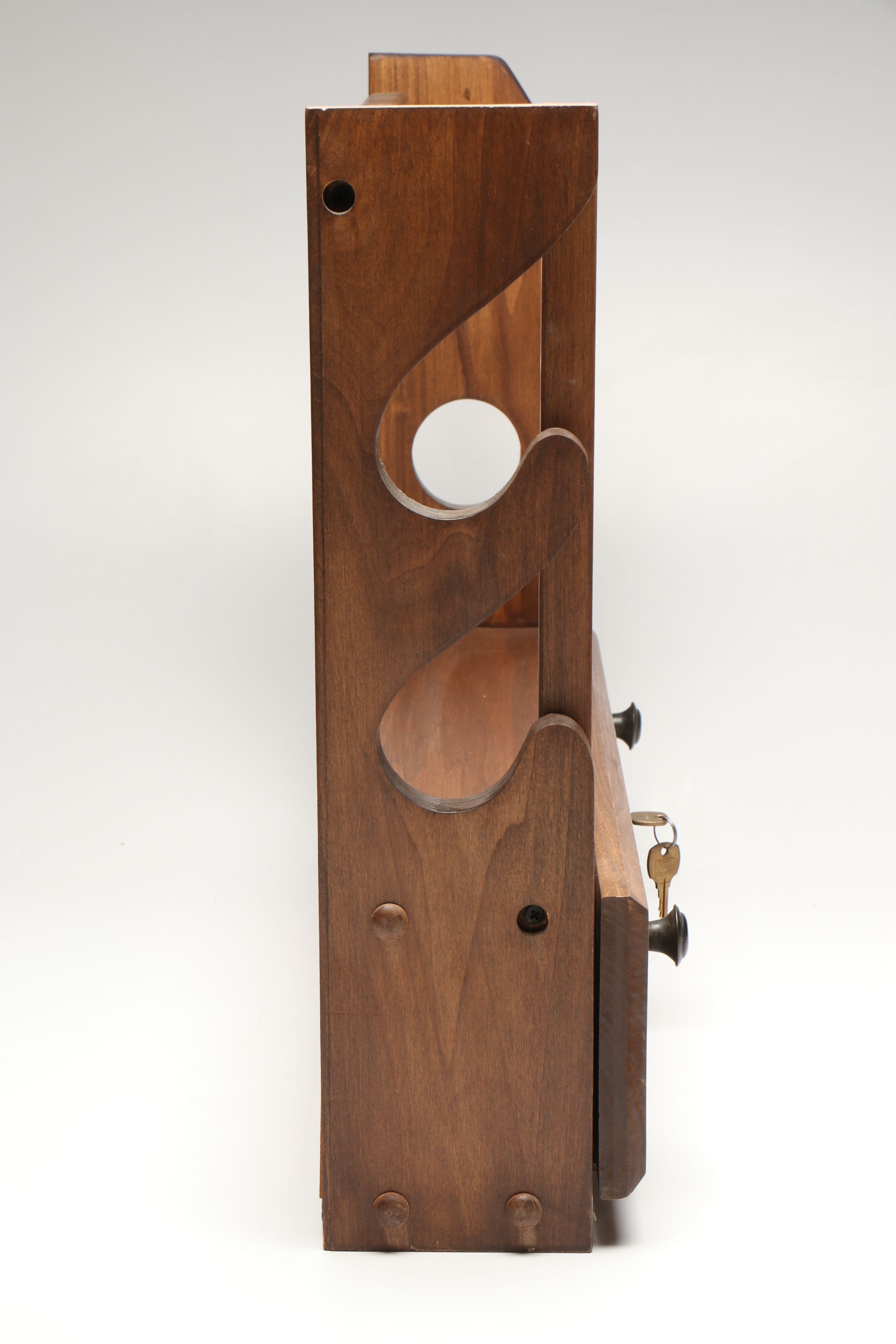 Wooden Wall Mount Gun Rack with Locking Rod Mechanism and Compartment
