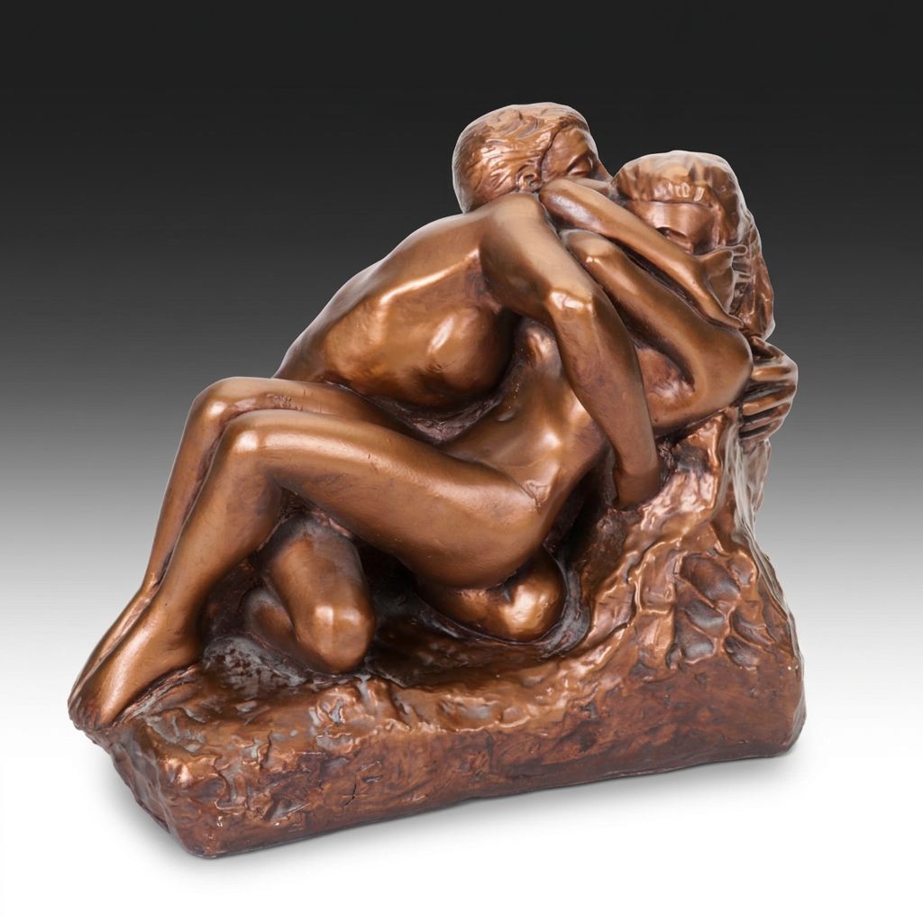 Copper Painted Chalkware Sculpture of Embracing Couple