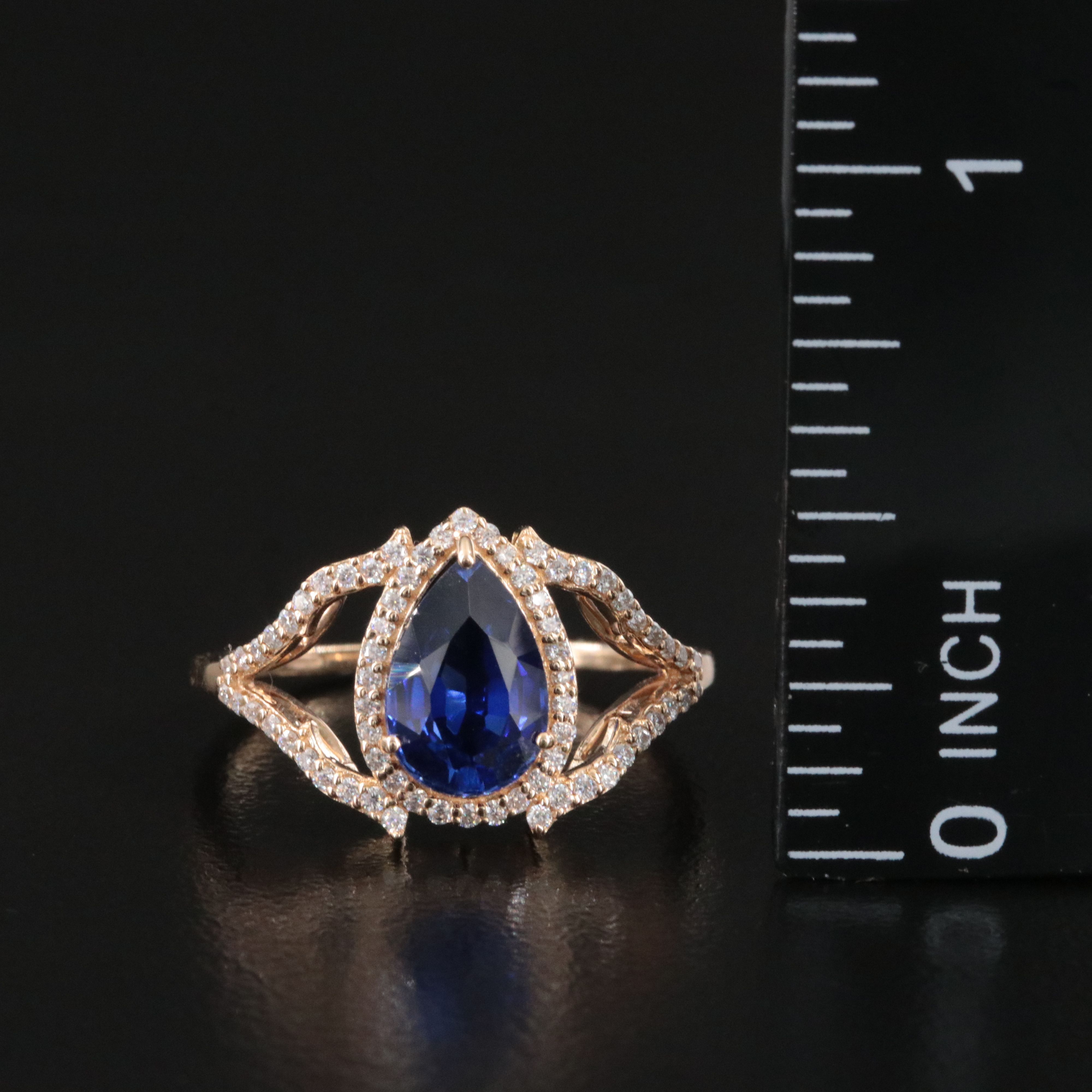 14K 1.69 CT Lab Grown Sapphire and Moissanite Ring