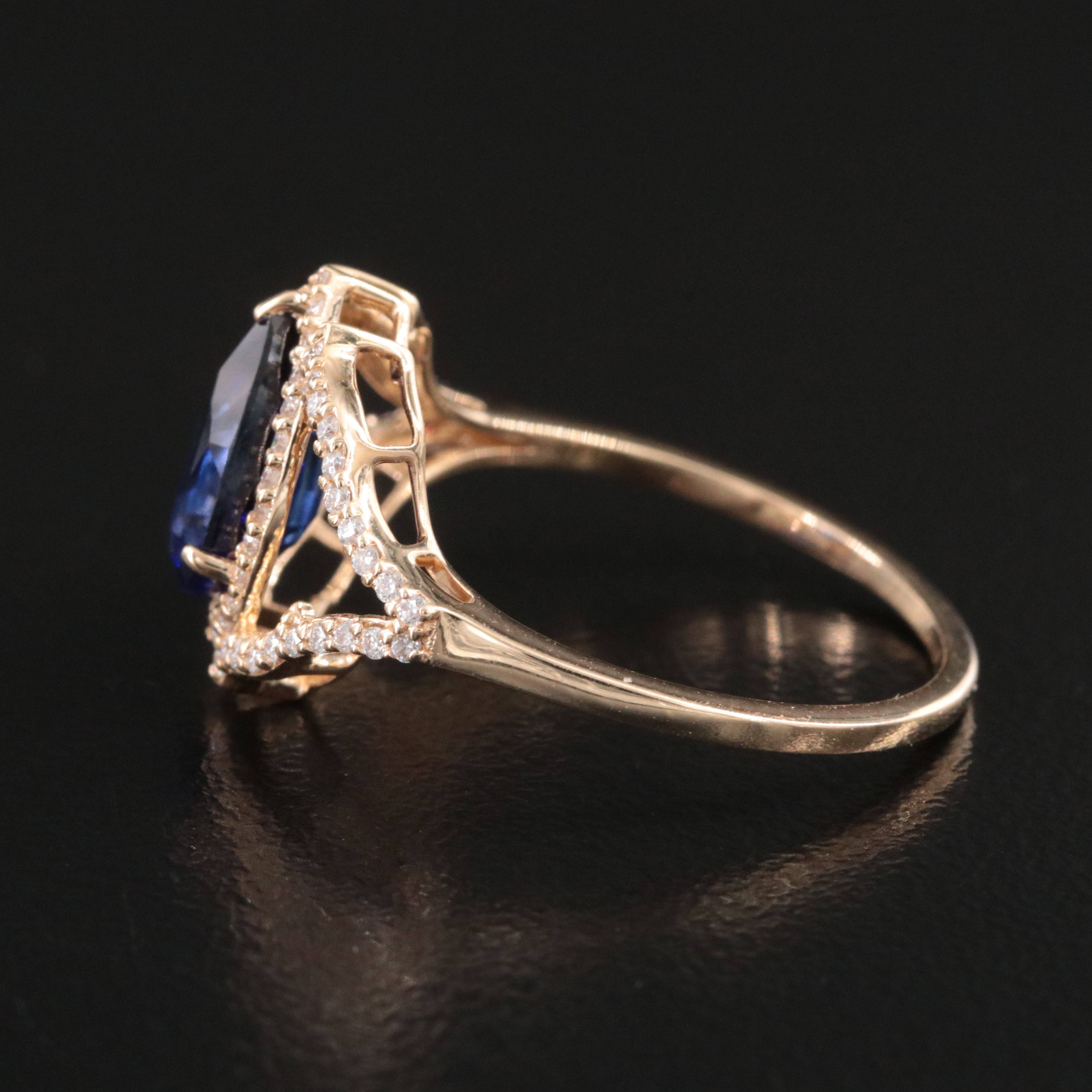 14K 1.69 CT Lab Grown Sapphire and Moissanite Ring
