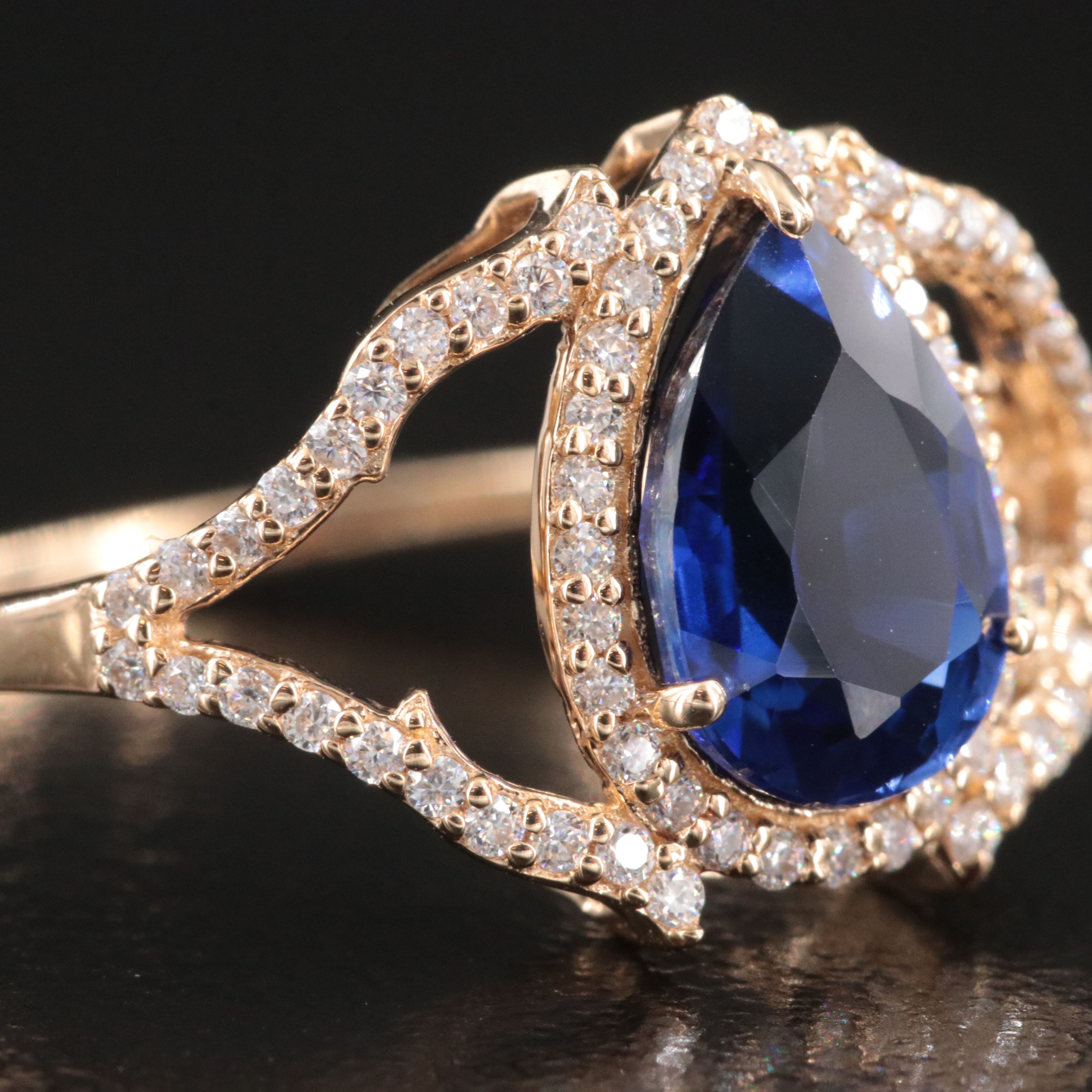 14K 1.69 CT Lab Grown Sapphire and Moissanite Ring