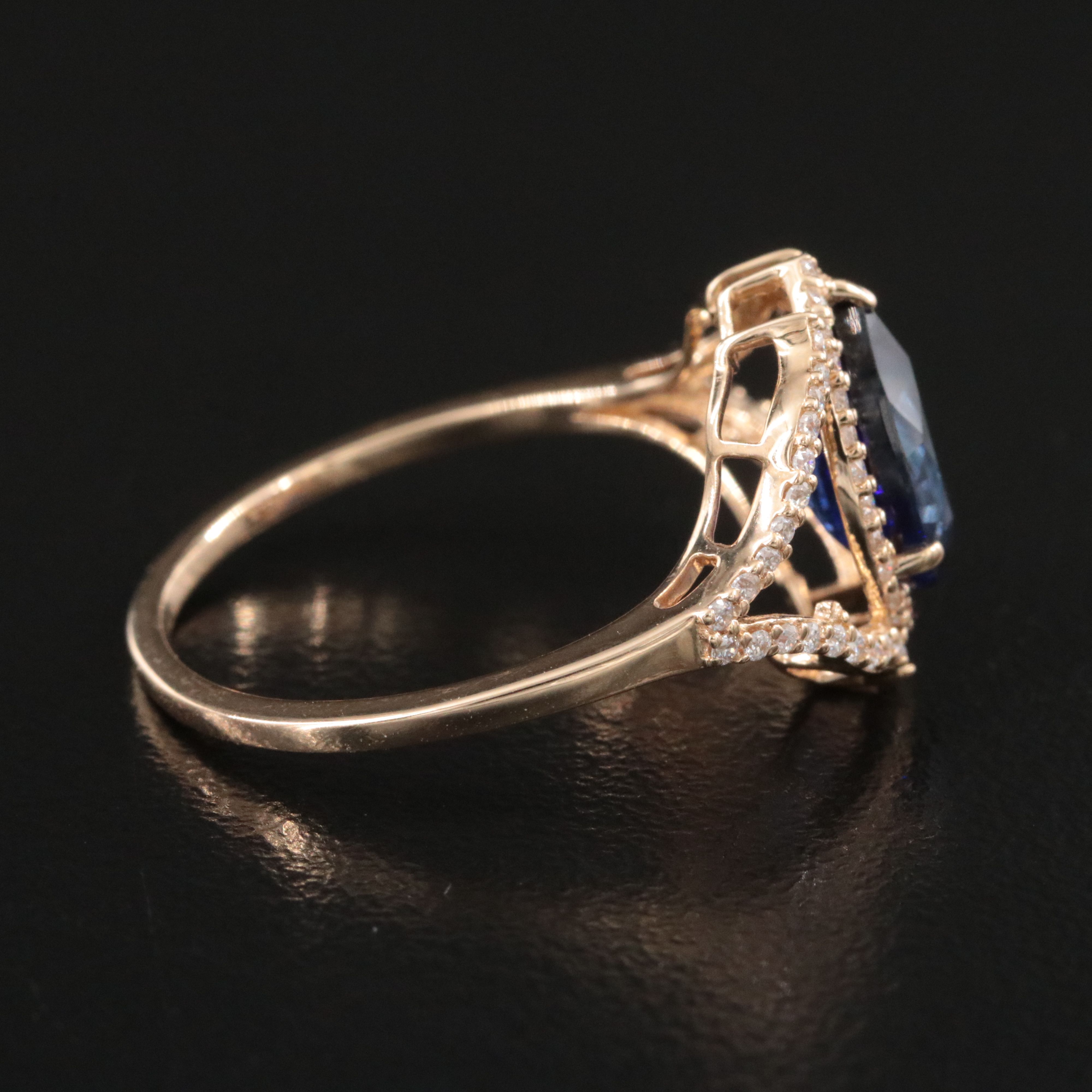 14K 1.69 CT Lab Grown Sapphire and Moissanite Ring
