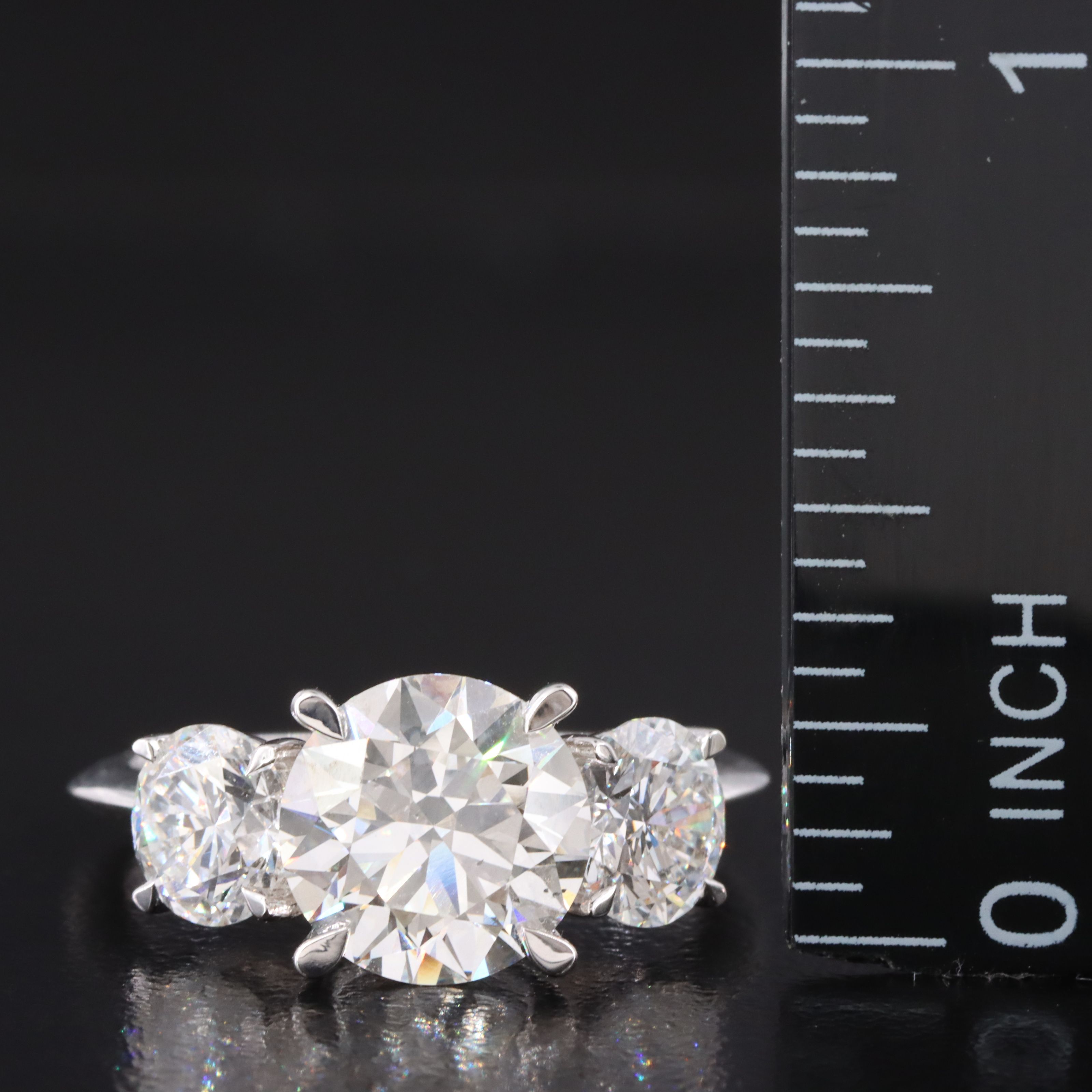 14K 4.09 CTW Lab Grown Diamond Three Stone Ring with Online IGI Report