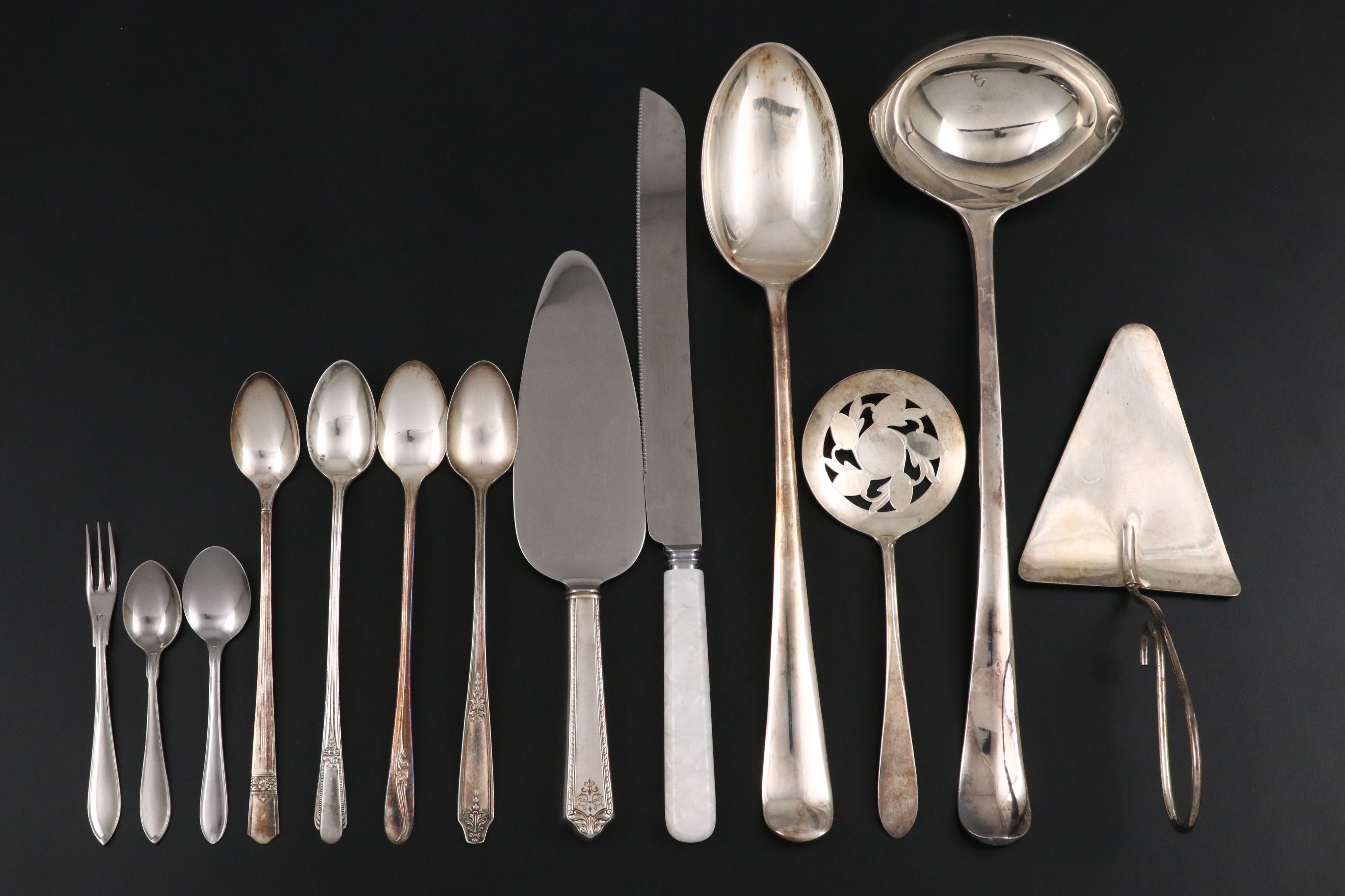 Royal Holland Daalderop and Other Pewter Rim Tray with Silver Plate Utensils