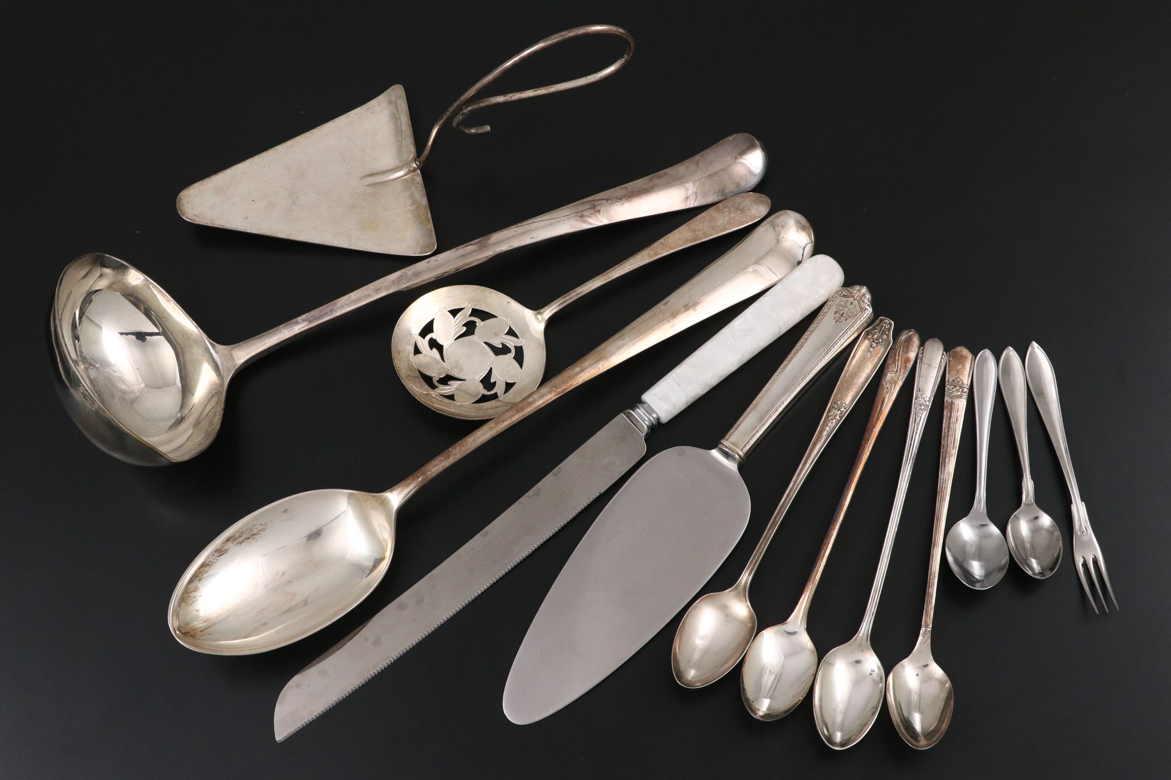 Royal Holland Daalderop and Other Pewter Rim Tray with Silver Plate Utensils