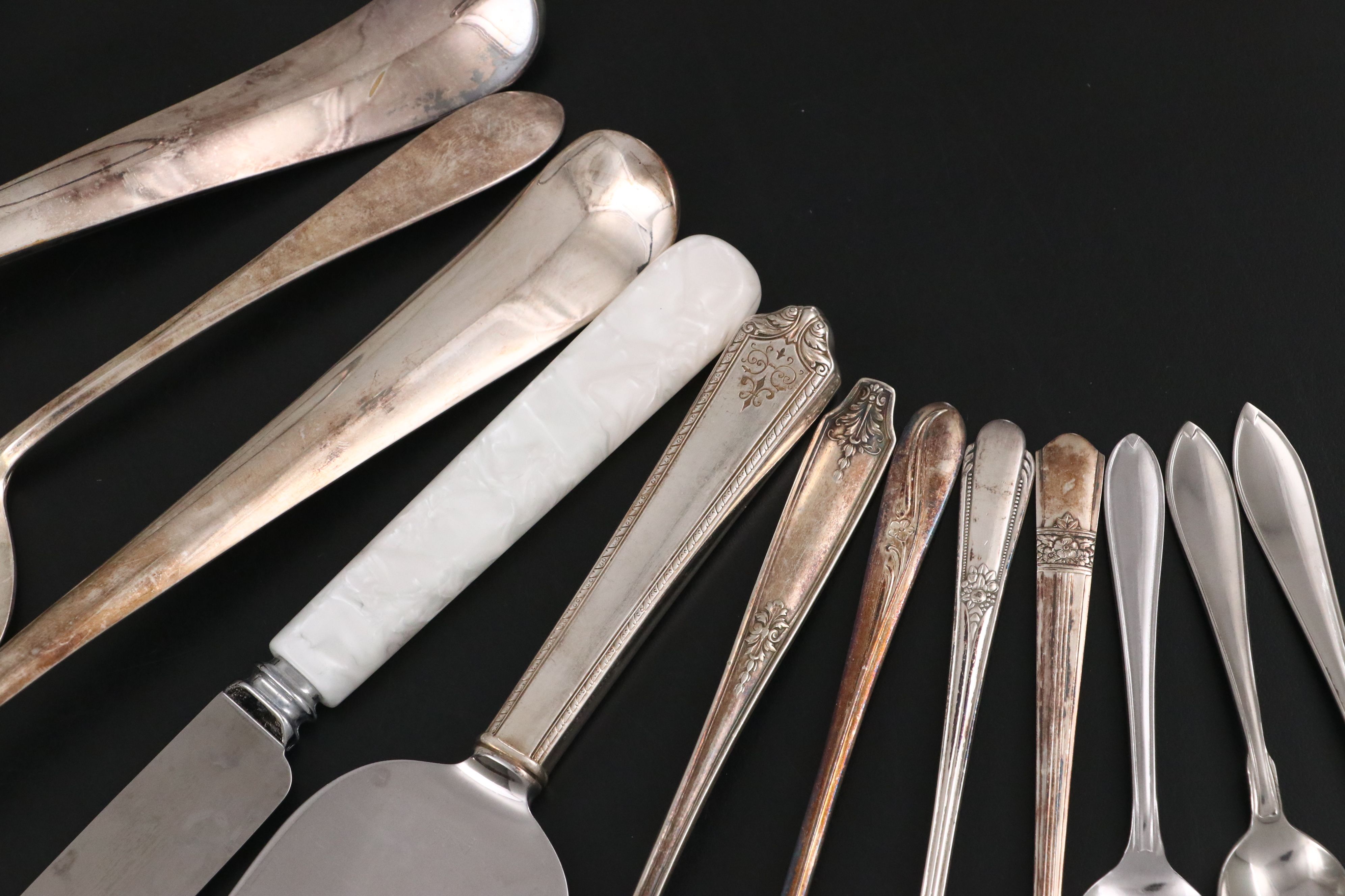 Royal Holland Daalderop and Other Pewter Rim Tray with Silver Plate Utensils