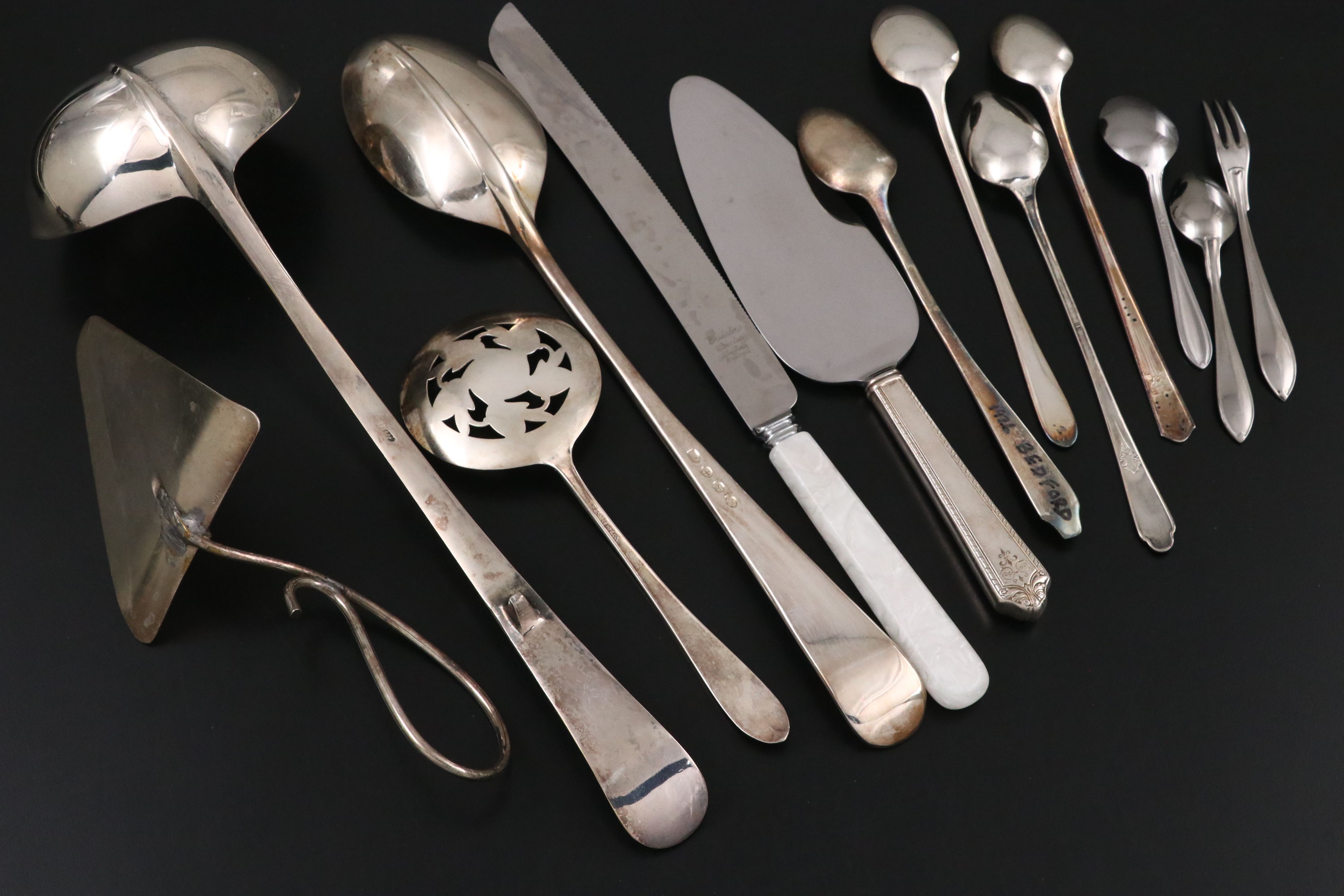 Royal Holland Daalderop and Other Pewter Rim Tray with Silver Plate Utensils