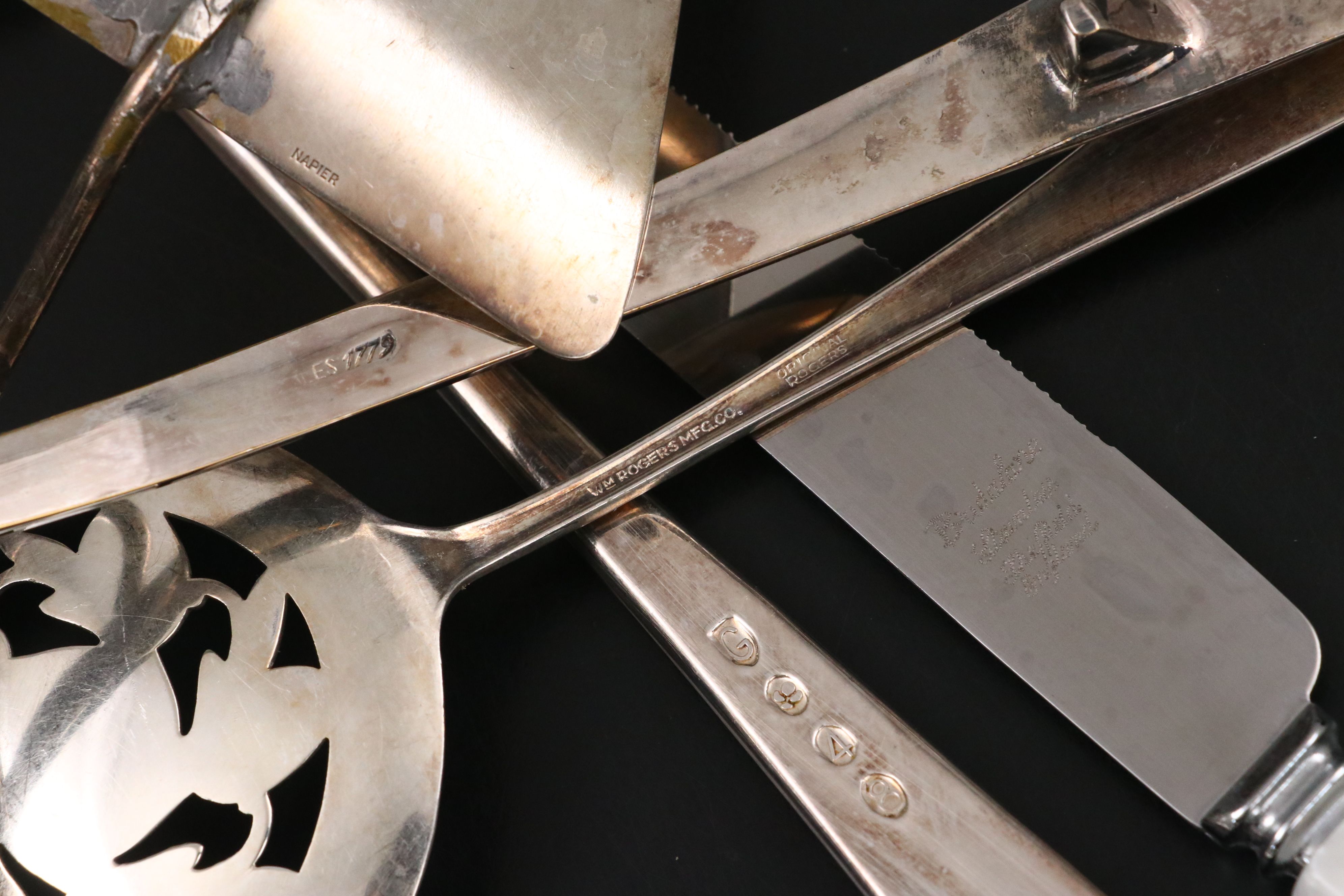Royal Holland Daalderop and Other Pewter Rim Tray with Silver Plate Utensils