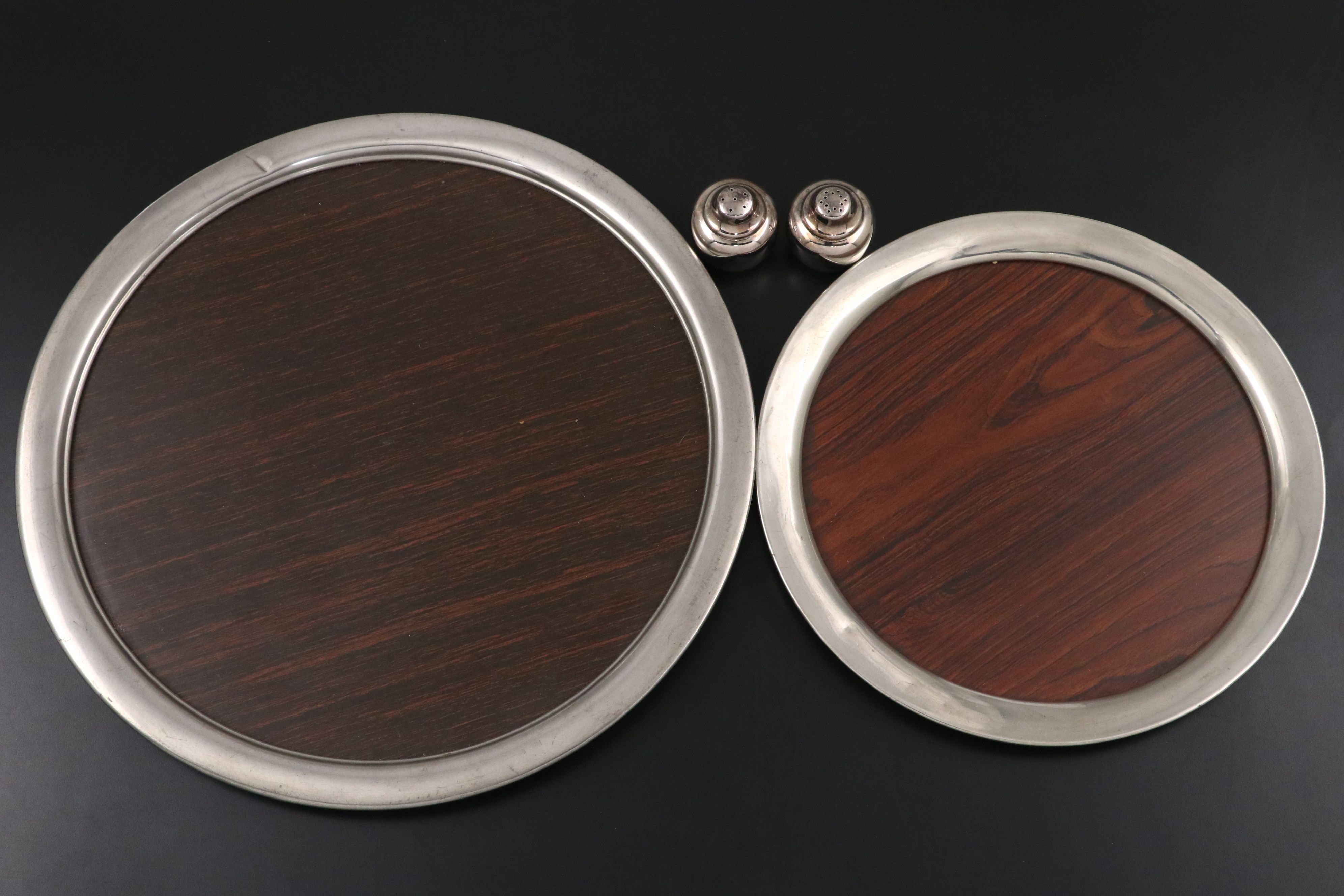 Royal Holland Daalderop and Other Pewter Rim Tray with Silver Plate Utensils