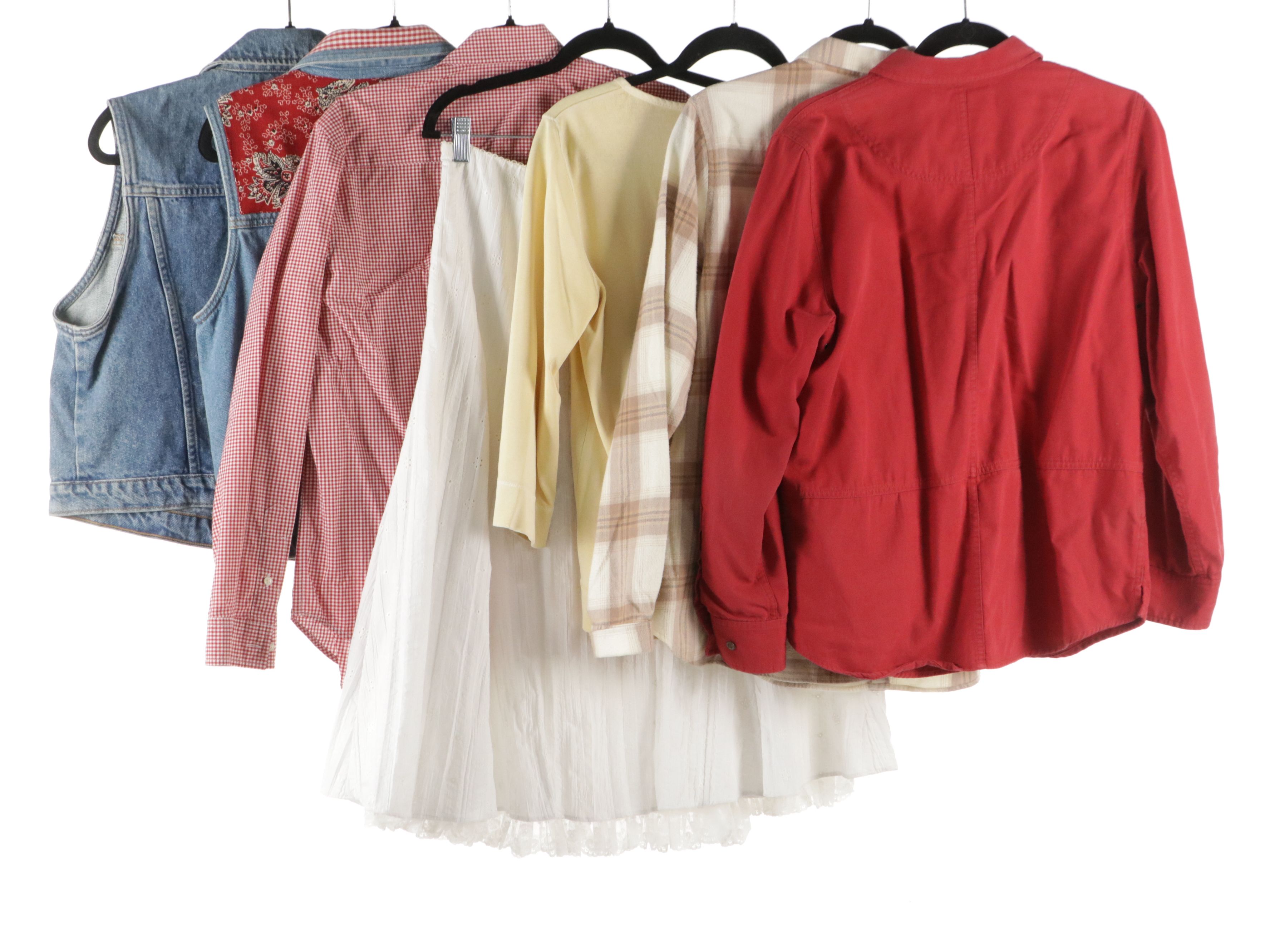 Polo Jeans Denim Vest, L.R.L. Ruffled Blouse and Canvas Shirt, More Separates