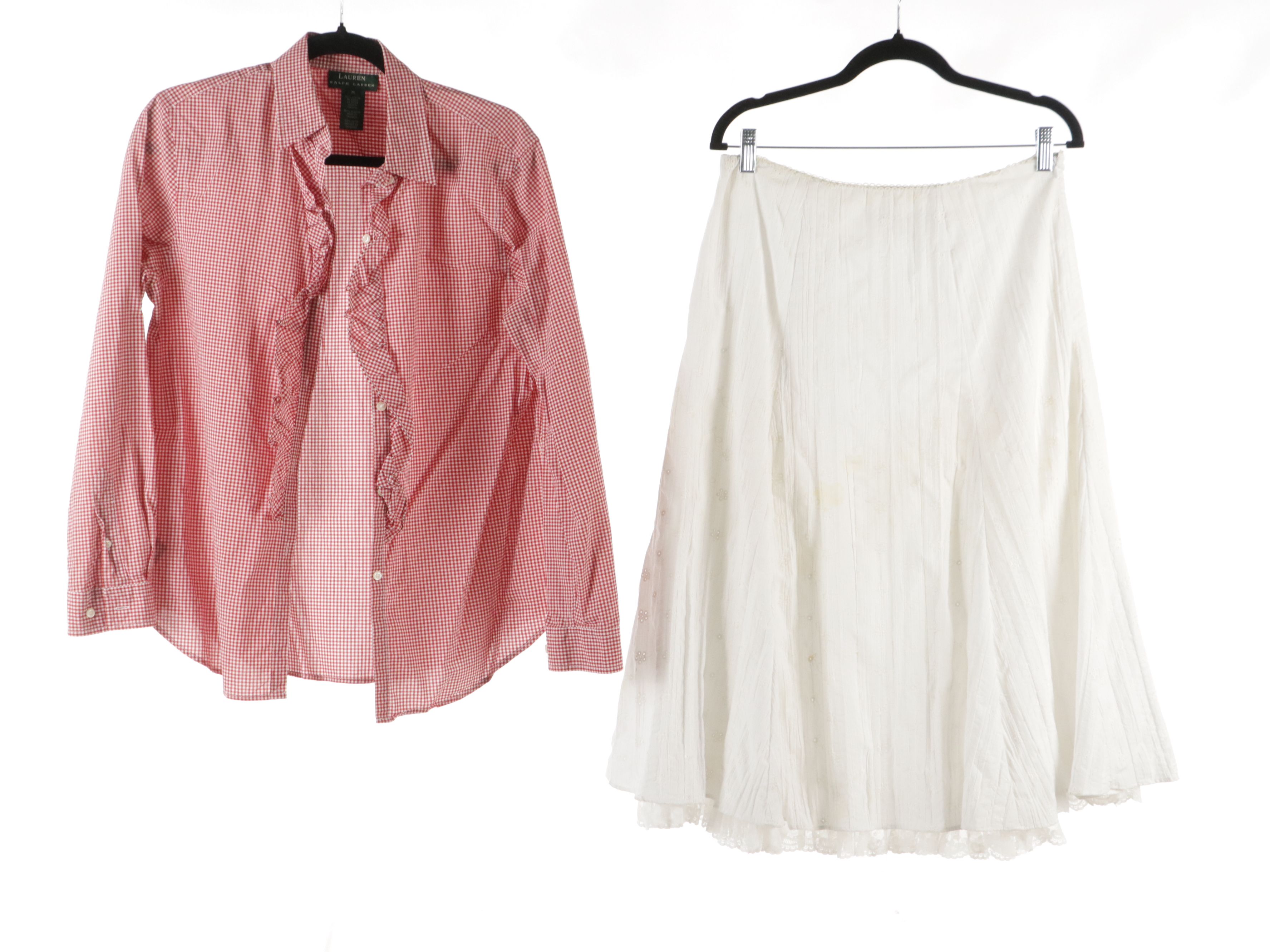 Polo Jeans Denim Vest, L.R.L. Ruffled Blouse and Canvas Shirt, More Separates