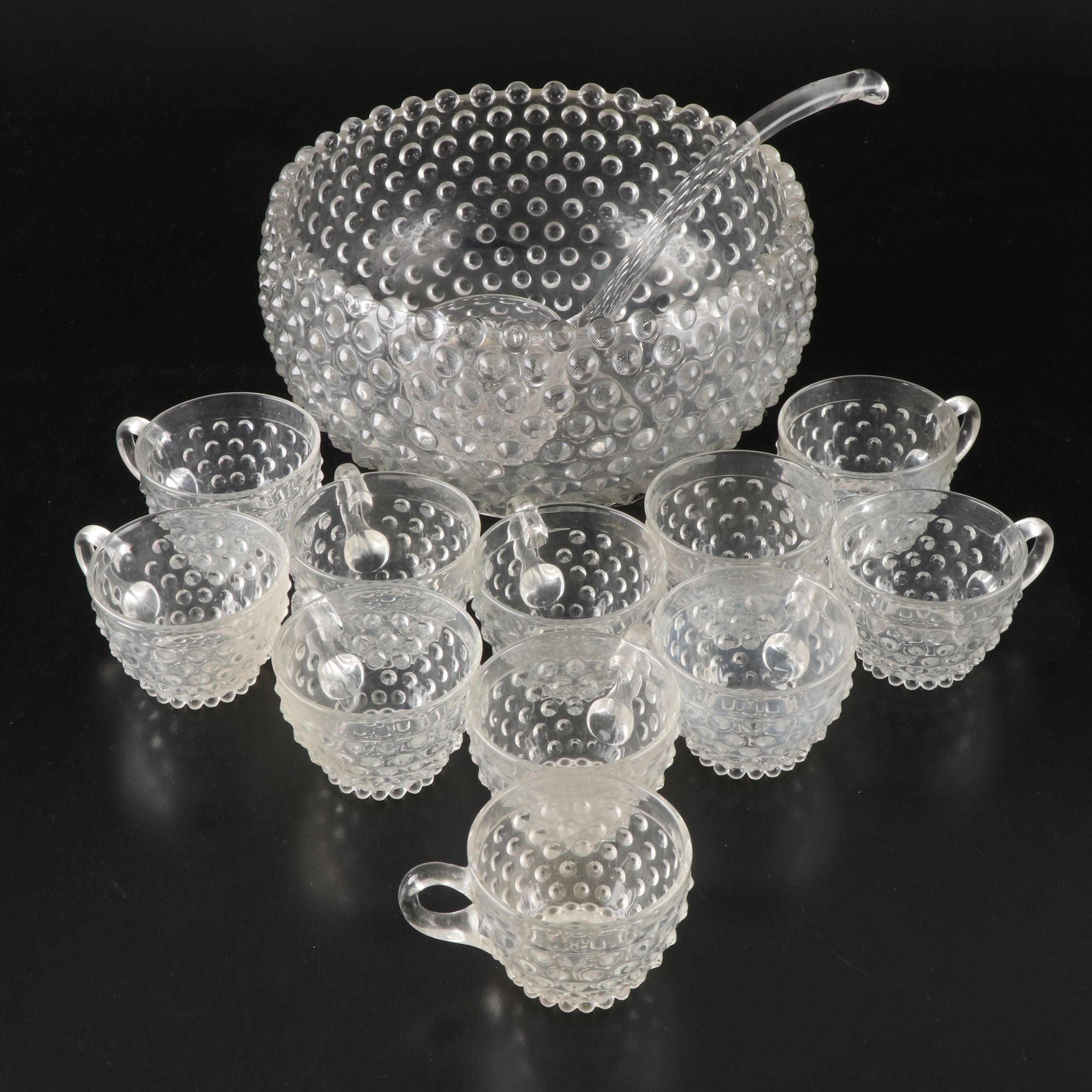 Duncan & Miller "Hobnail Clear" Glass Punch Set, 1930-1955