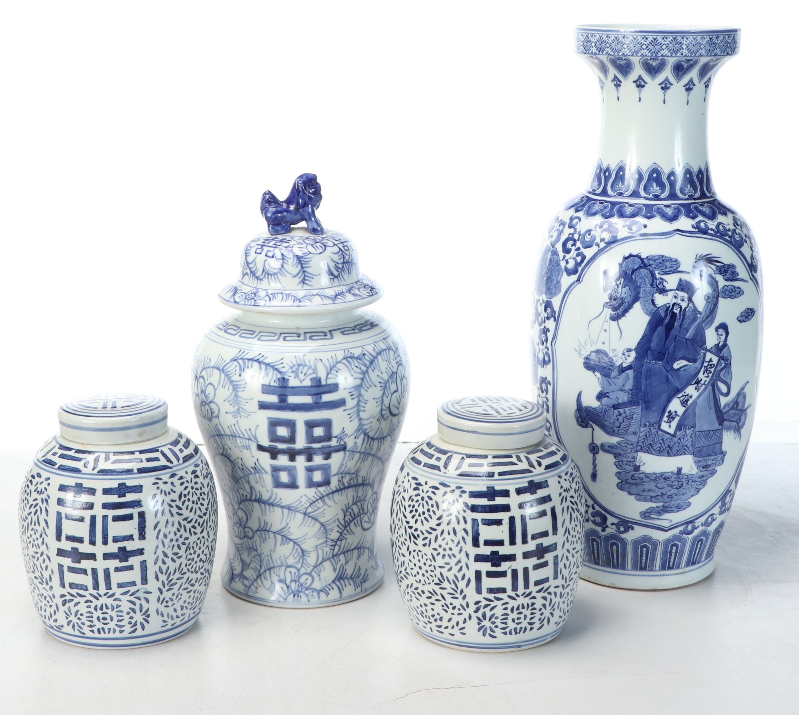Chinese Blue and White Porcelain Ginger Jars, Vase and Temple Jar
