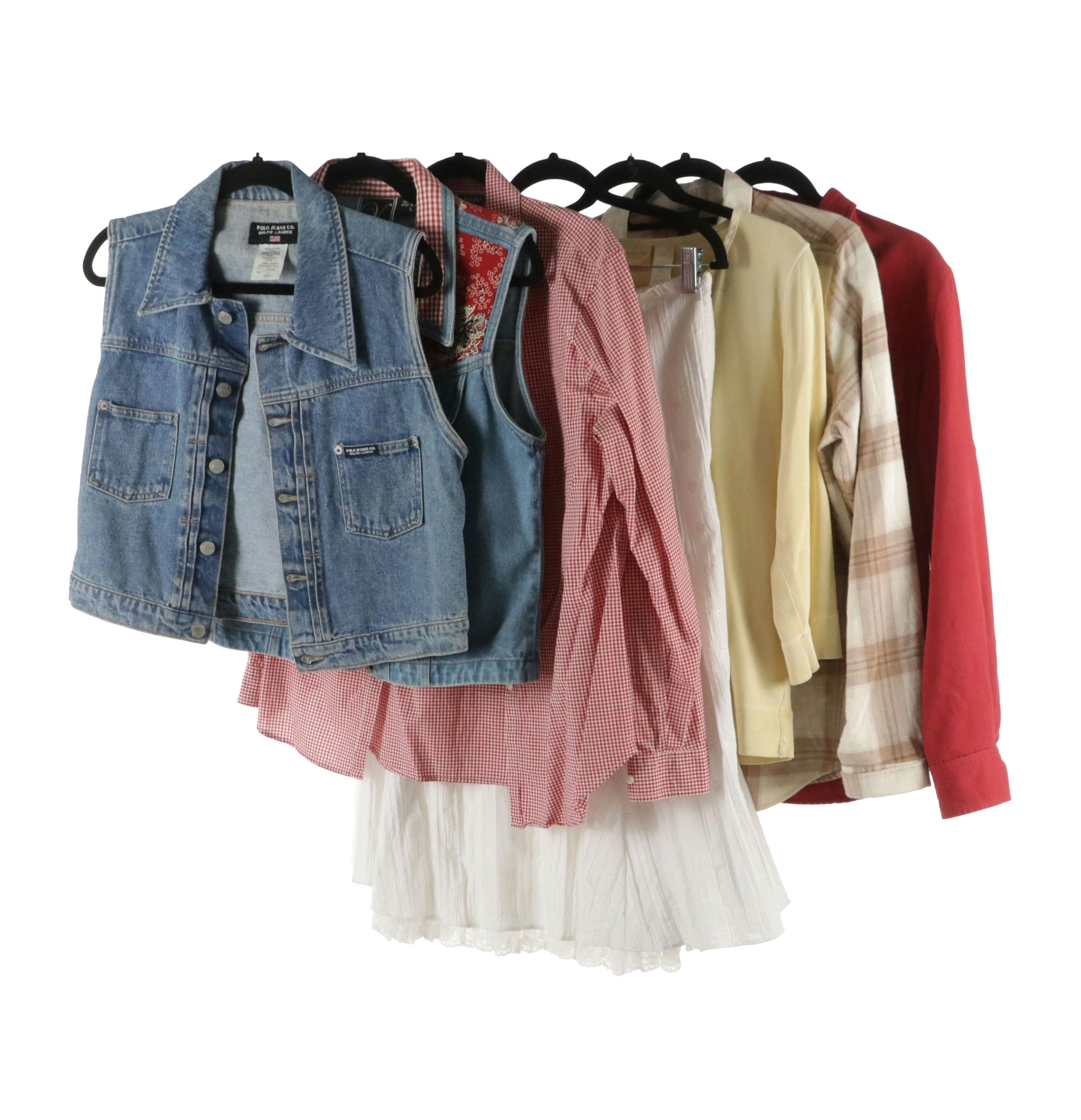 Polo Jeans Denim Vest, L.R.L. Ruffled Blouse and Canvas Shirt, More Separates